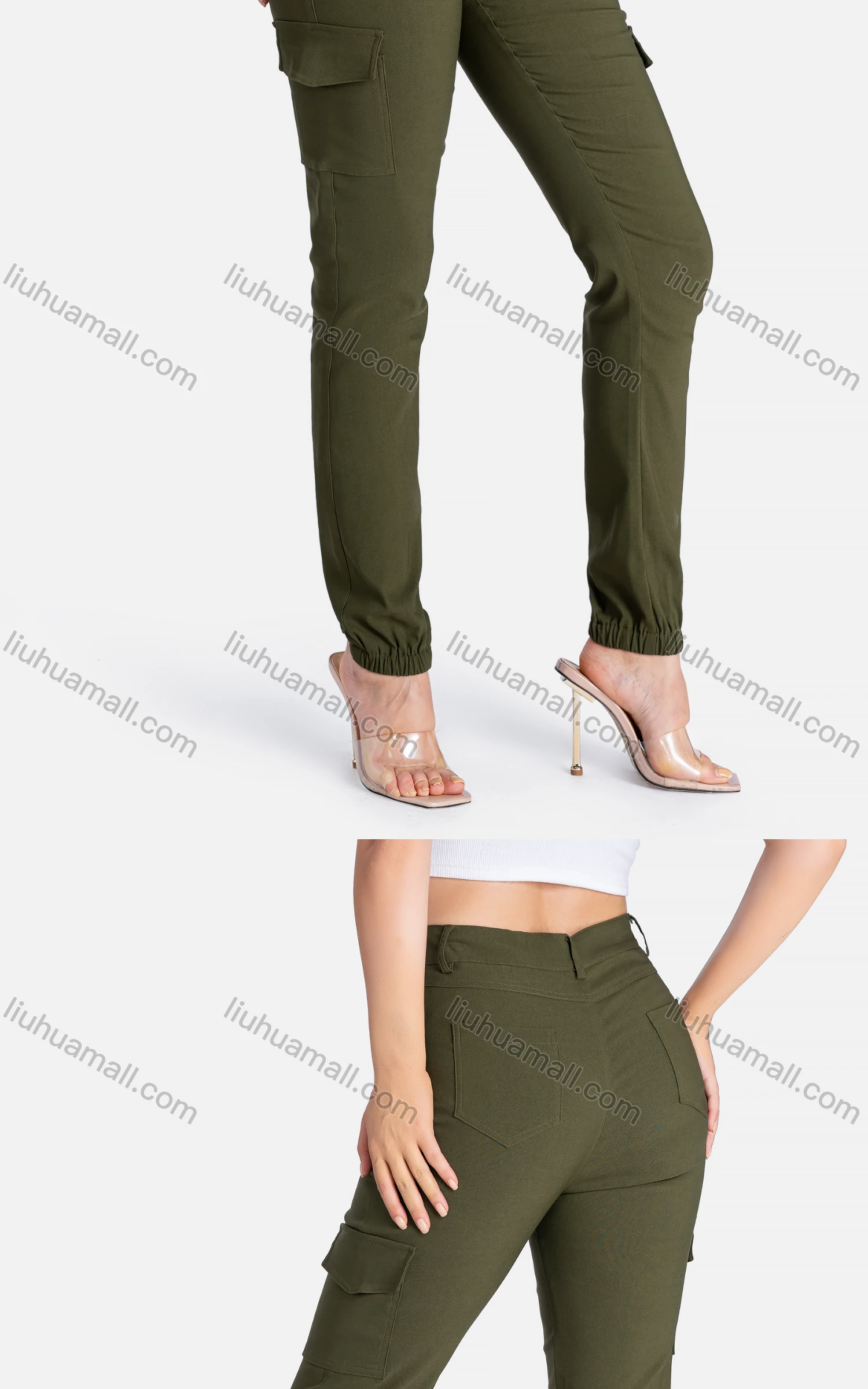 Wholesale Women's Casual Skinny Fit Pockets Plain High Waist Pants - Liuhuamall
