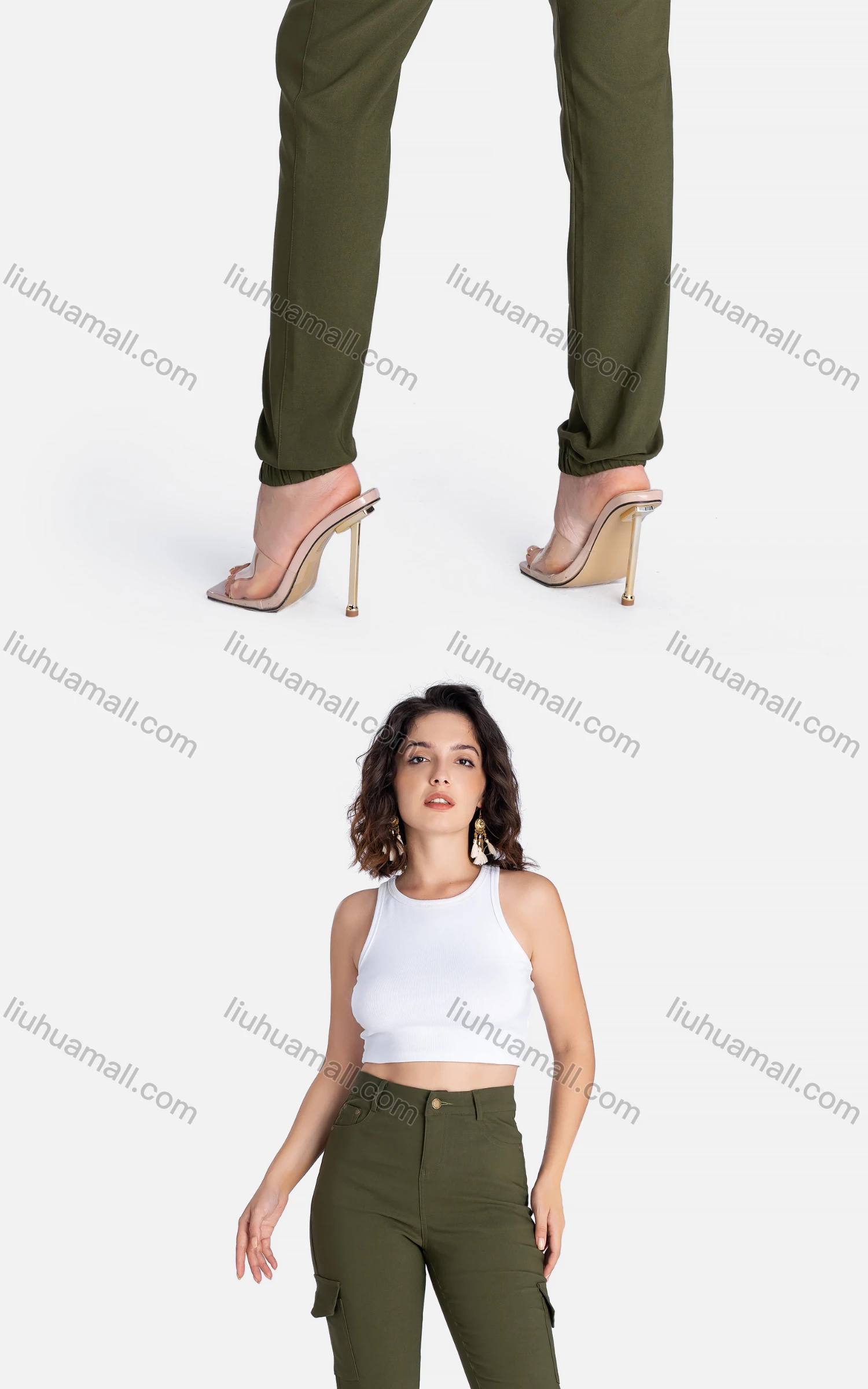 Wholesale Women's Casual Skinny Fit Pockets Plain High Waist Pants - Liuhuamall