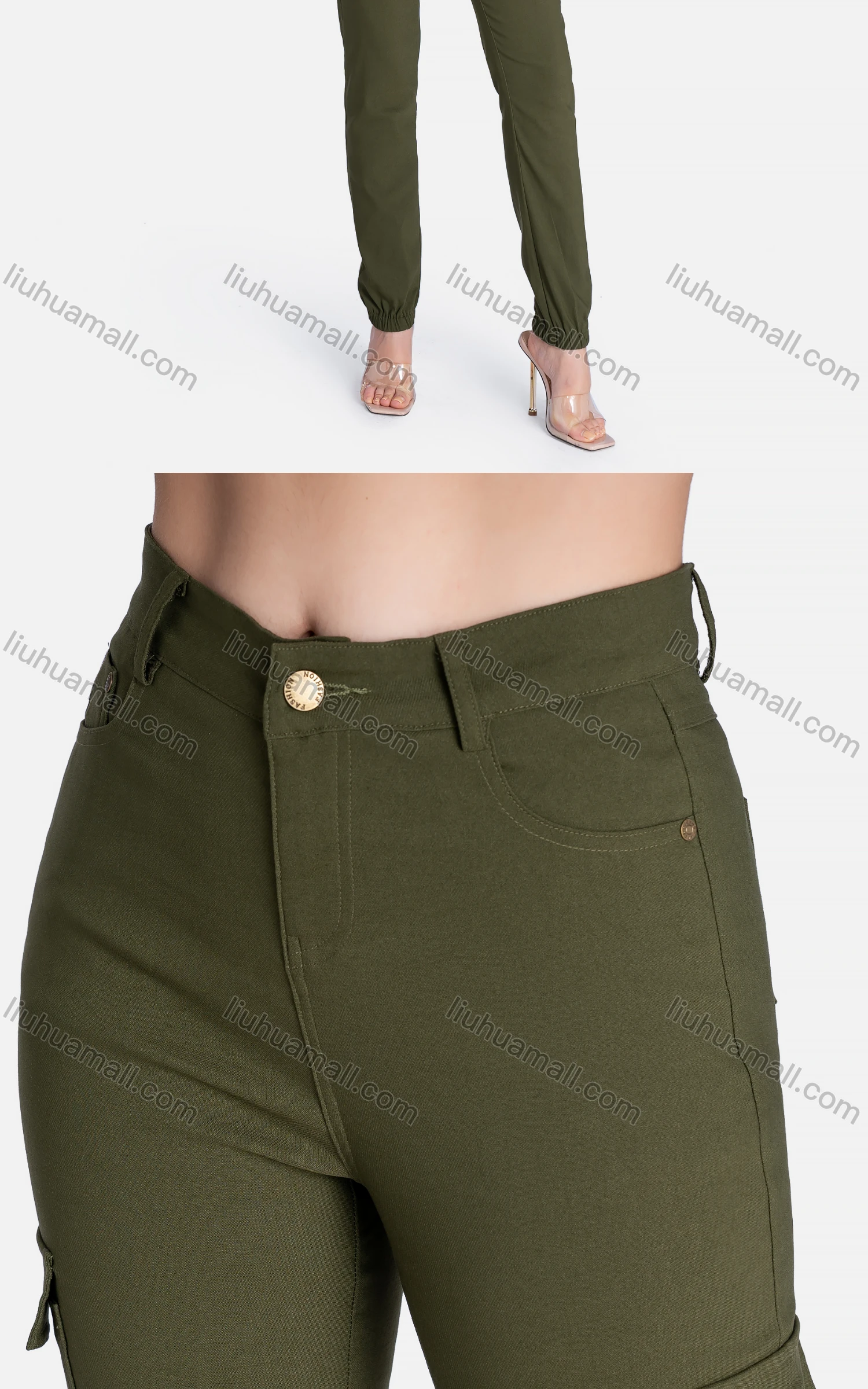 Wholesale Women's Casual Skinny Fit Pockets Plain High Waist Pants - Liuhuamall