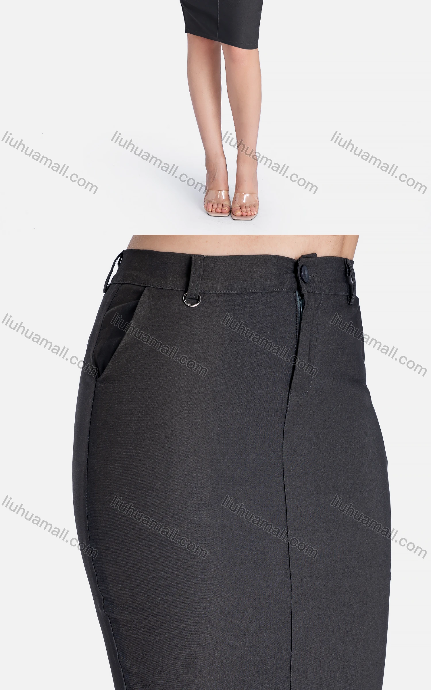 Wholesale Women's Business Quarter Zip Pockets Plain High Waist Pencil Skirts - Liuhuamall