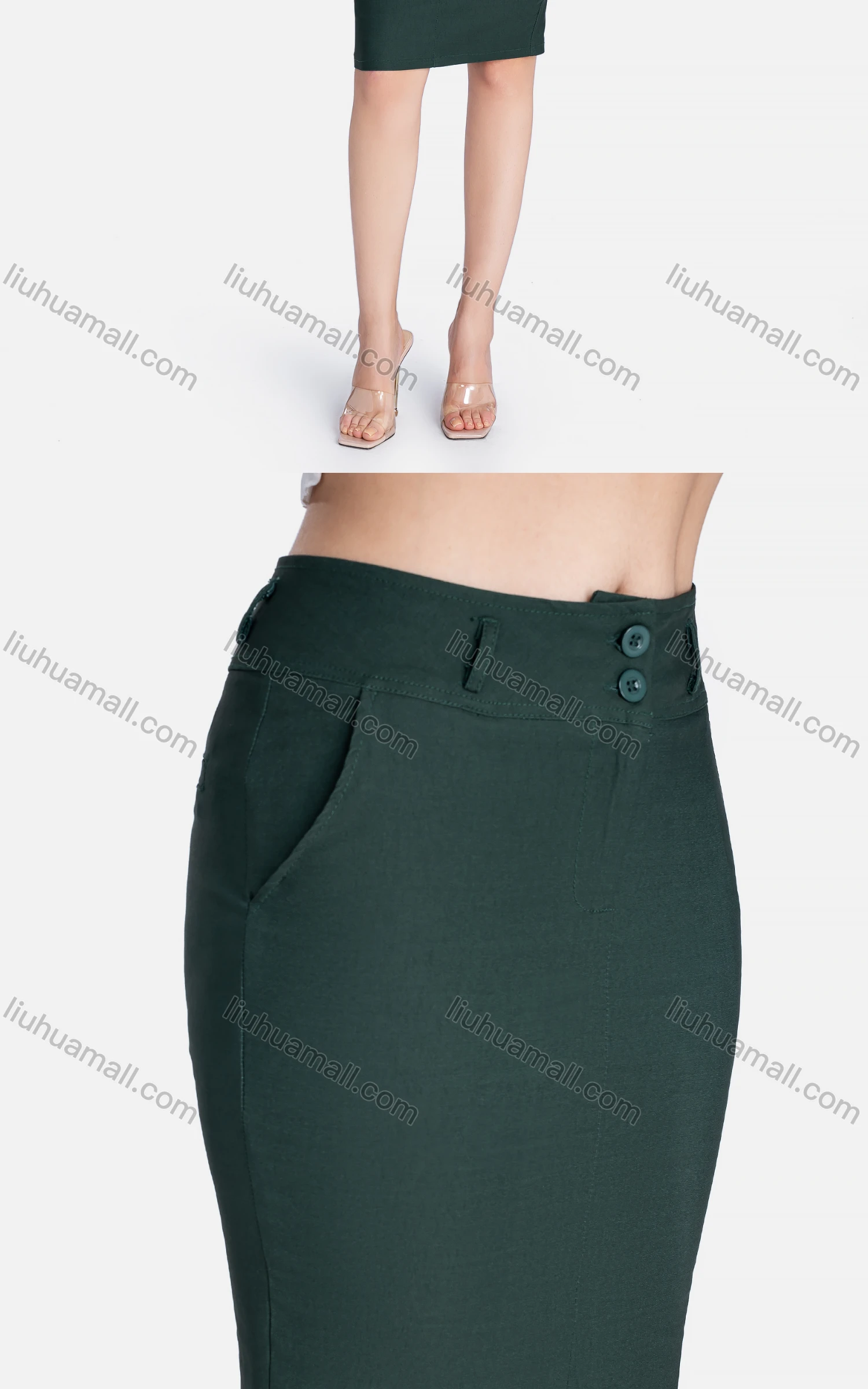 Wholesale Women's Business Quarter Zip Pockets Plain High Waist Pencil Skirts - Liuhuamall