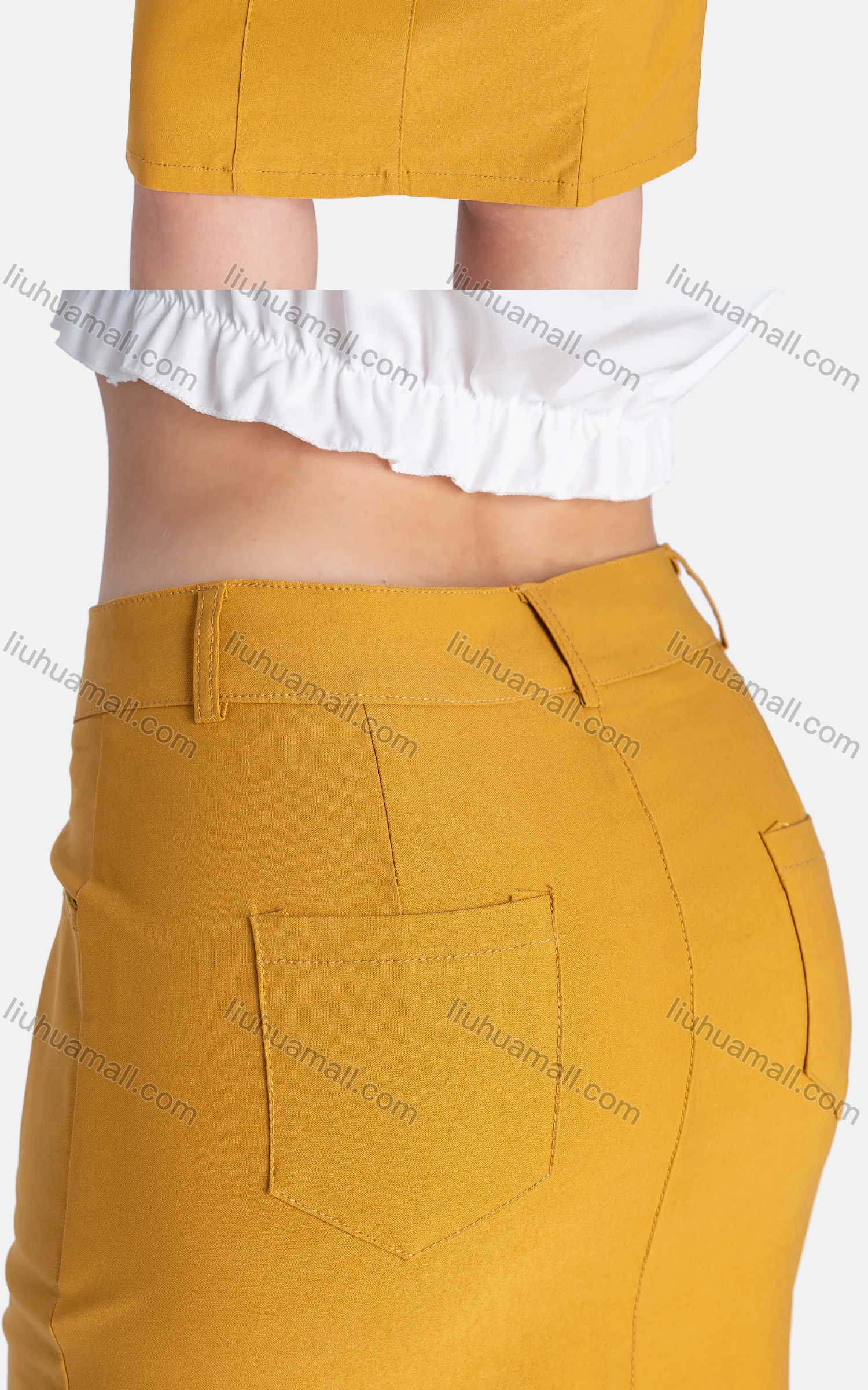 Wholesale Women's Business Pockets Plain High Waist Button Front Pencil Skirts - Liuhuamall