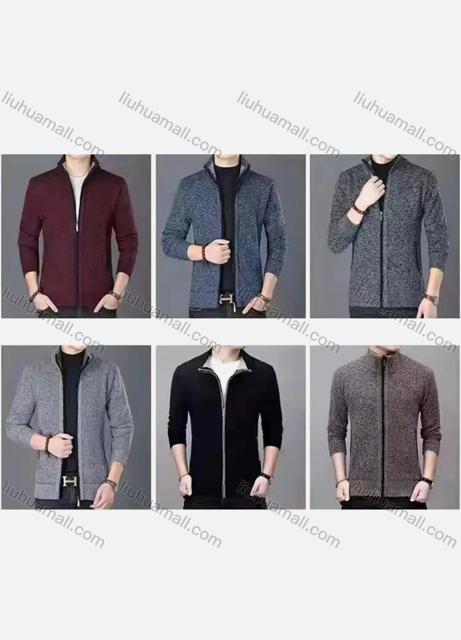 Wholesale Men's Casual Stand Collar Long Sleeve Zip Sweater Knitted Jacket - Liuhuamall
