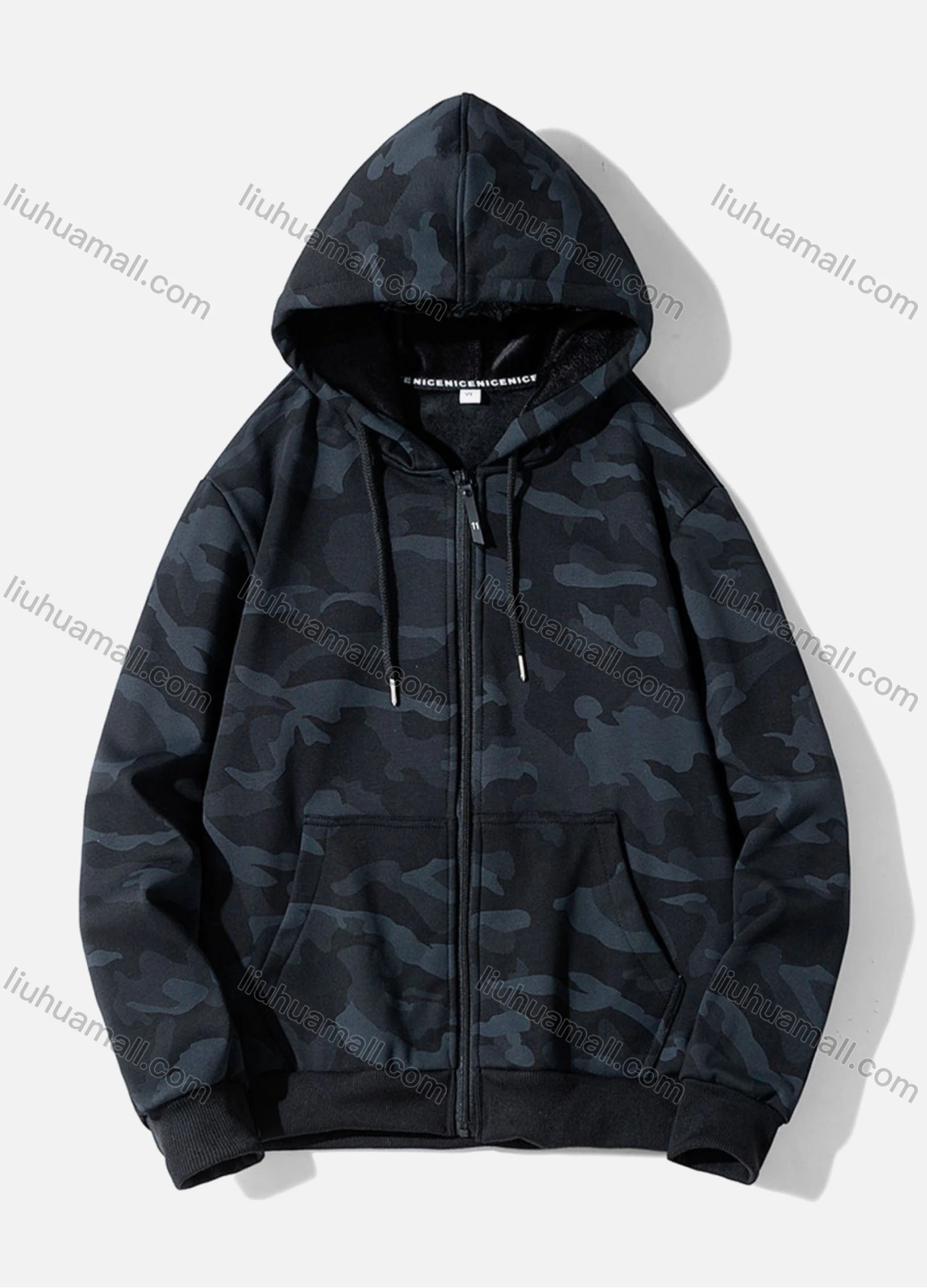Wholesale Men's Casual Camouflage Drawstring Long Sleeve Zip Hooded Jacket - Liuhuamall