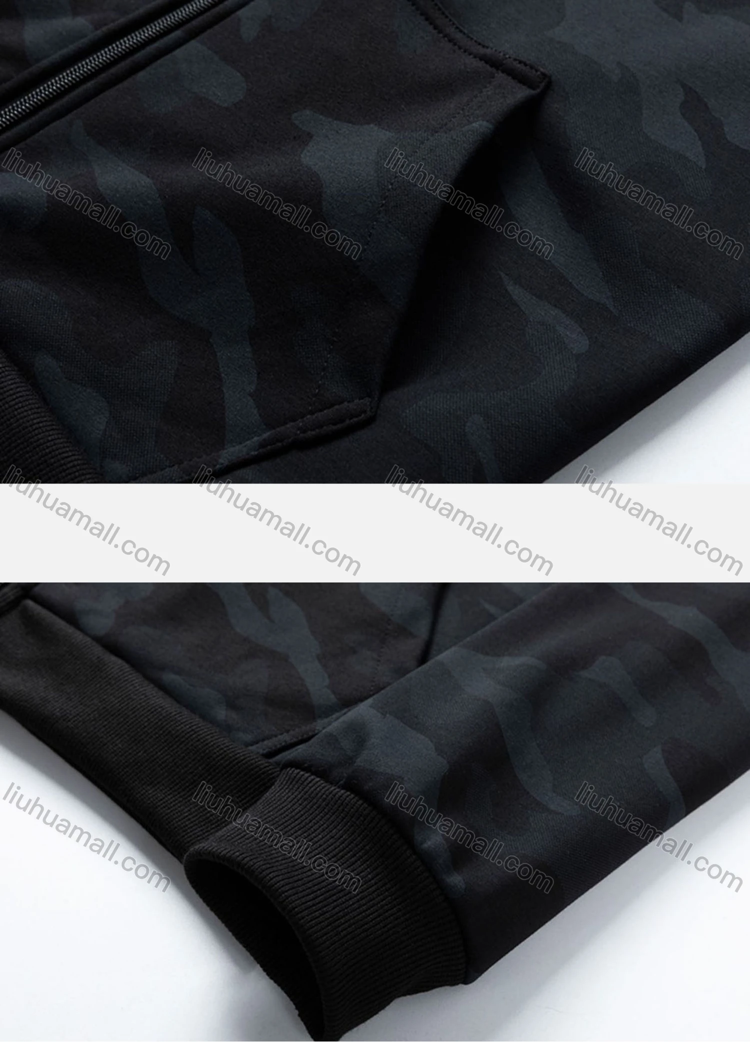 Wholesale Men's Casual Camouflage Drawstring Long Sleeve Zip Hooded Jacket - Liuhuamall
