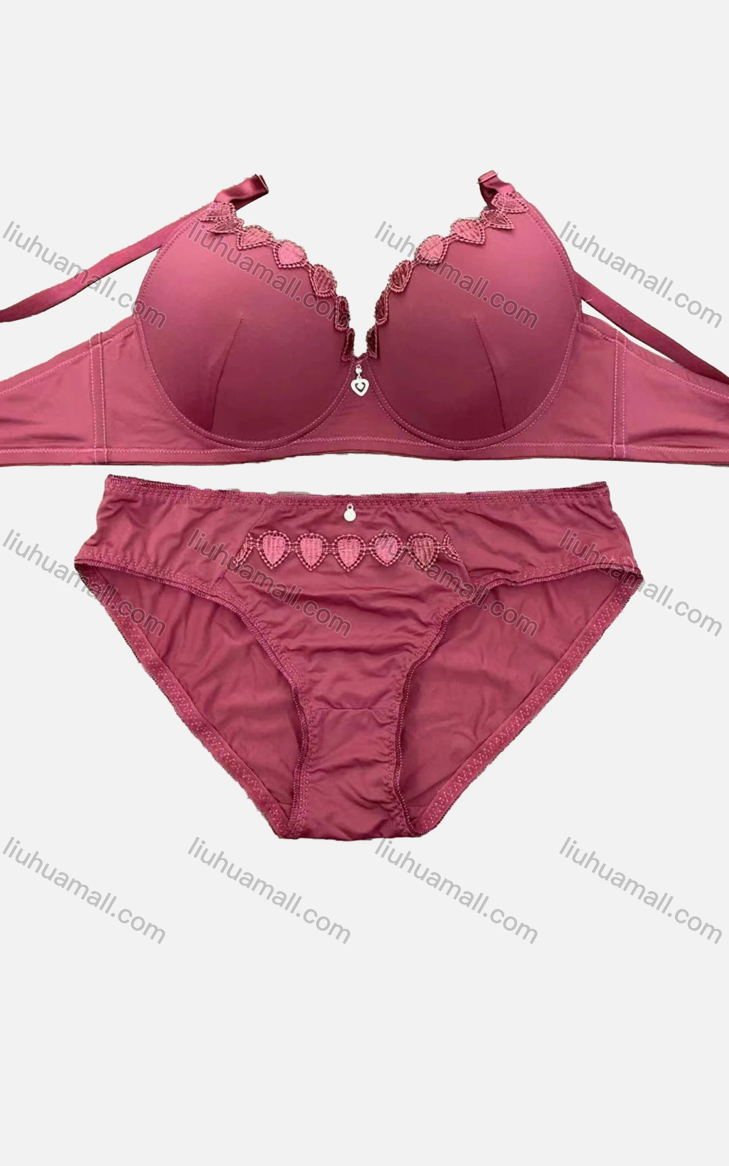 Wholesale Women's Plain Spaghetti Strap Appliques Push Up Bra & Brief 2-Piece Set - Liuhuamall