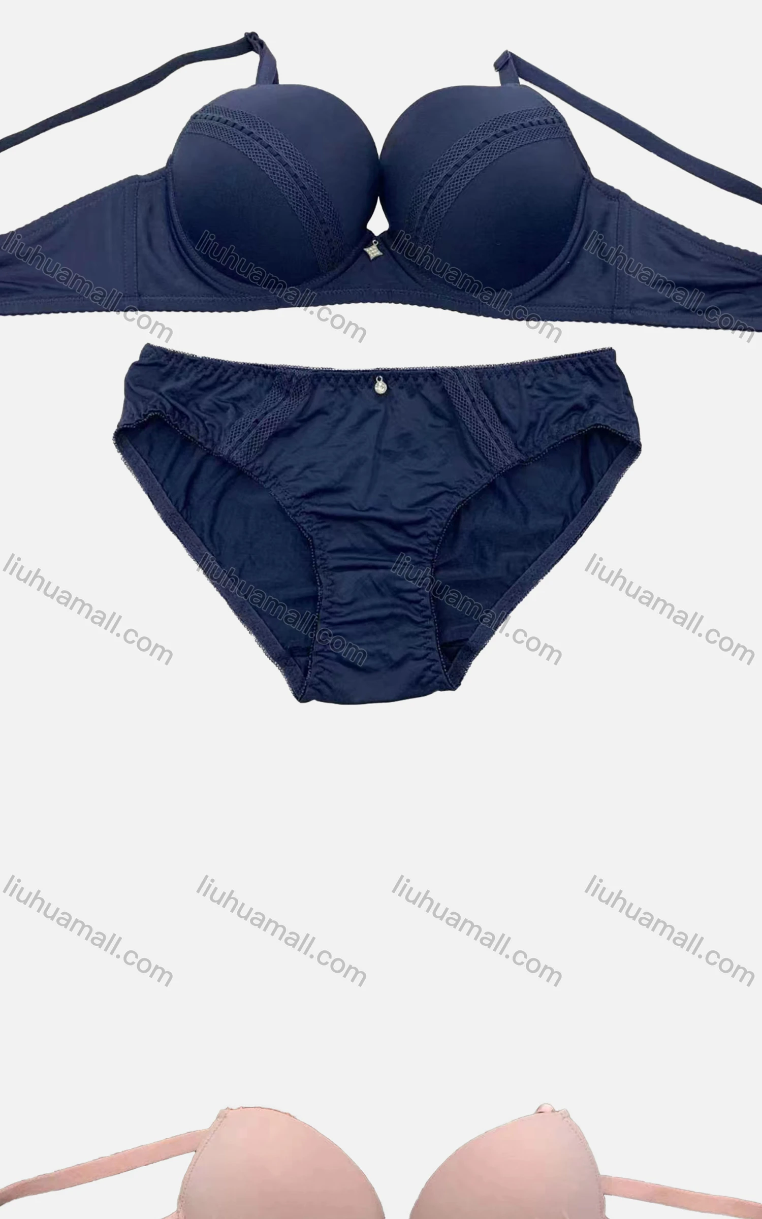 Wholesale Women's Plain Spaghetti Strap Appliques Push Up Bra & Brief 2-Piece Set - Liuhuamall