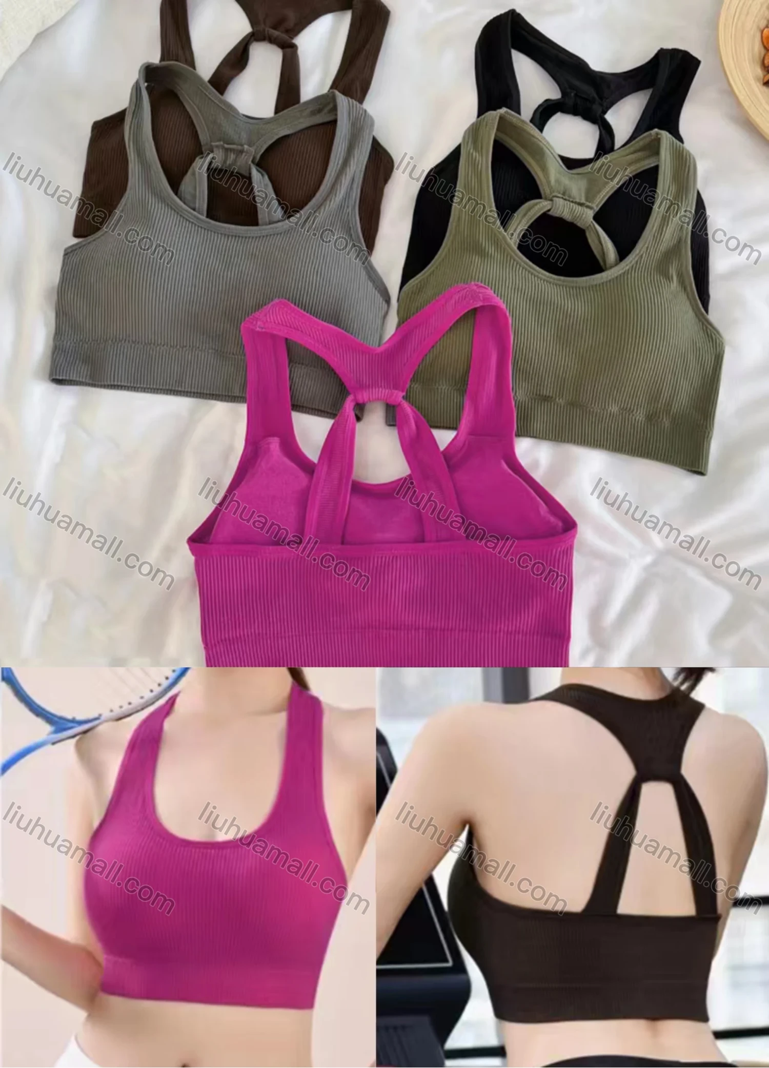 Wholesale Women's Basics Plain Ribbed Breathable Sports Bra 6887-5# - Liuhuamall