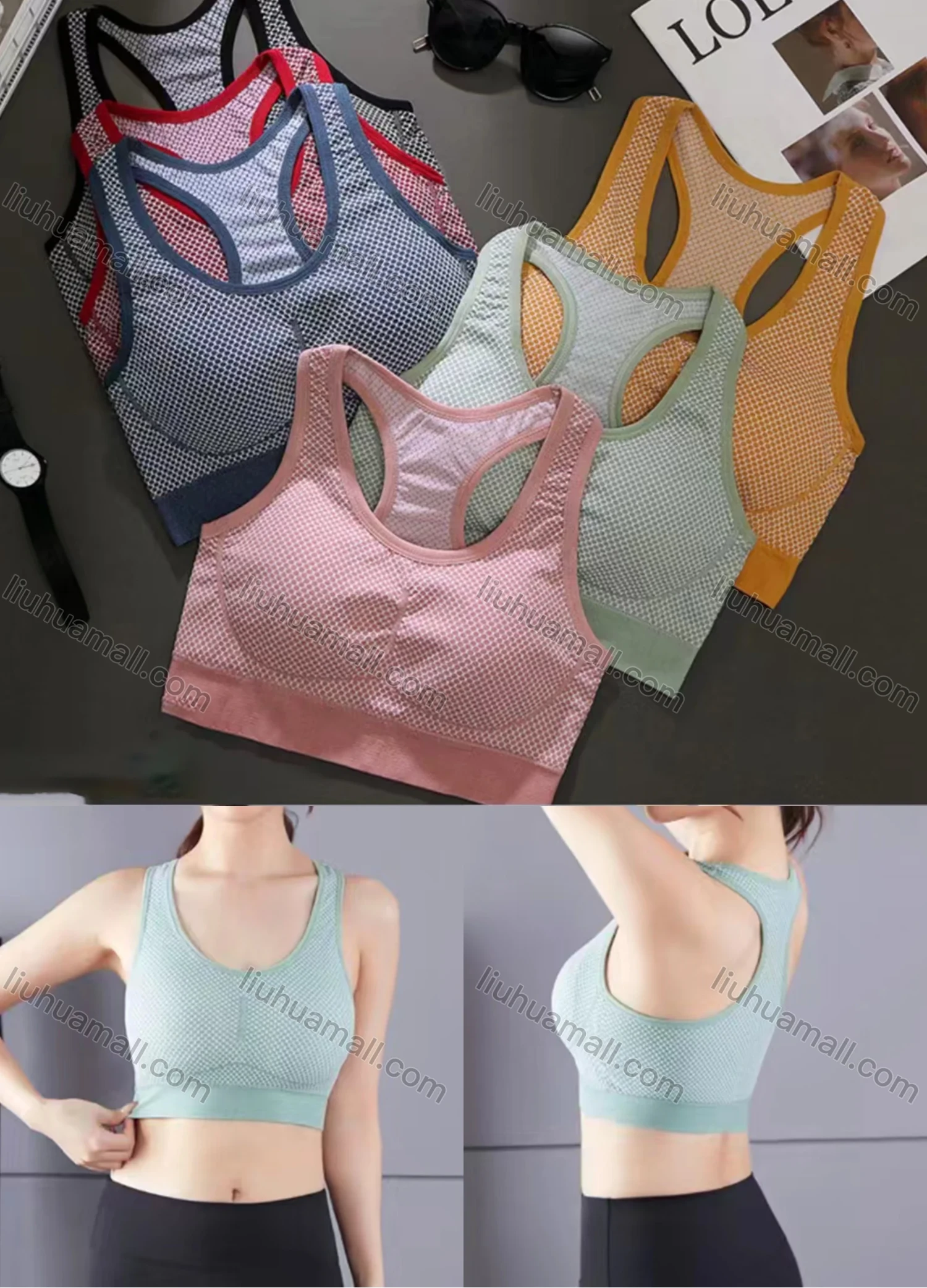 Wholesale Women's Basics Polka Dot Breathable Racerback Sports Bra 6902-6# - Liuhuamall
