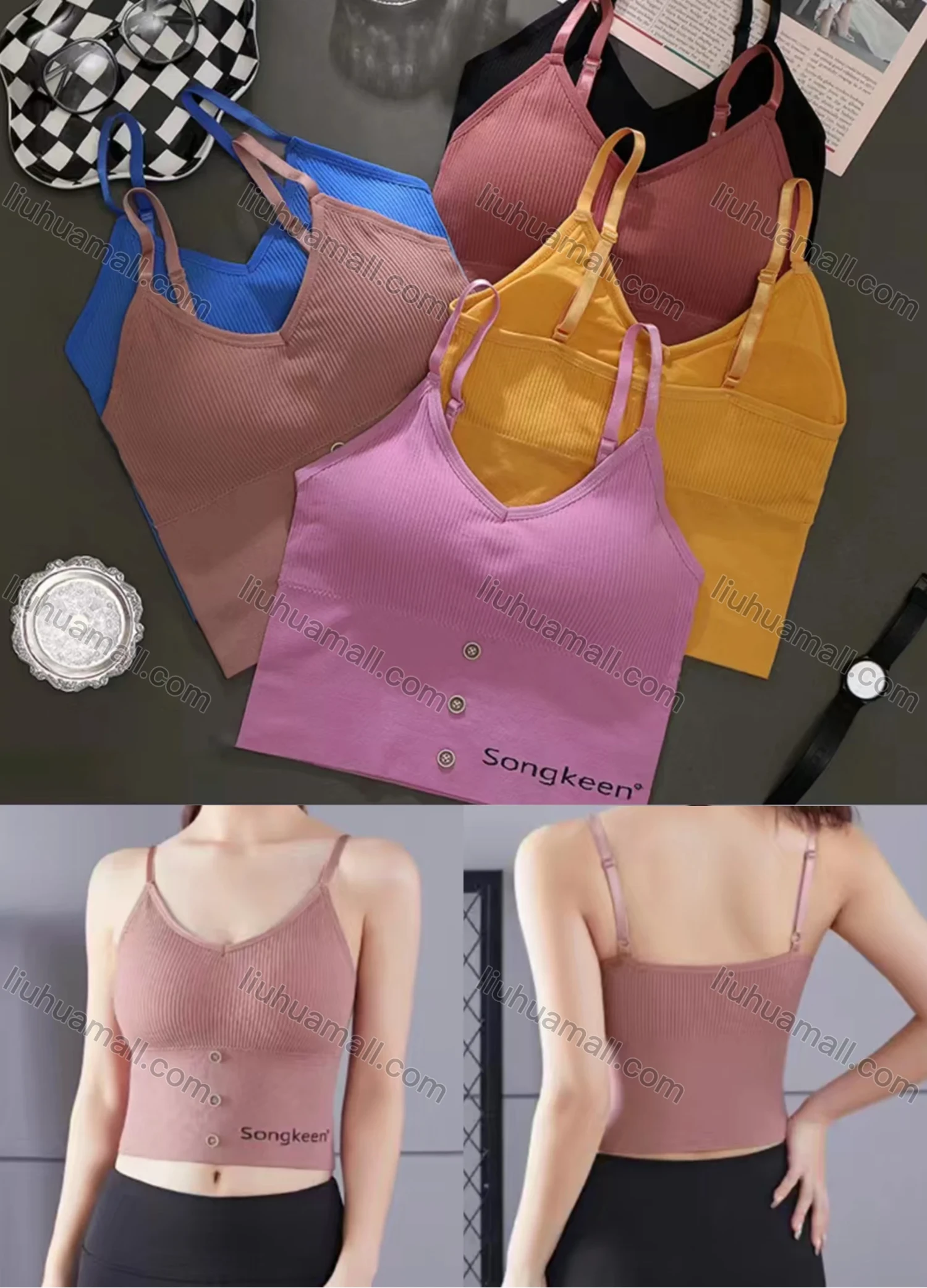 Wholesale Women's Basics Breathable Ribbed Camisole Bra 6909-6# - Liuhuamall