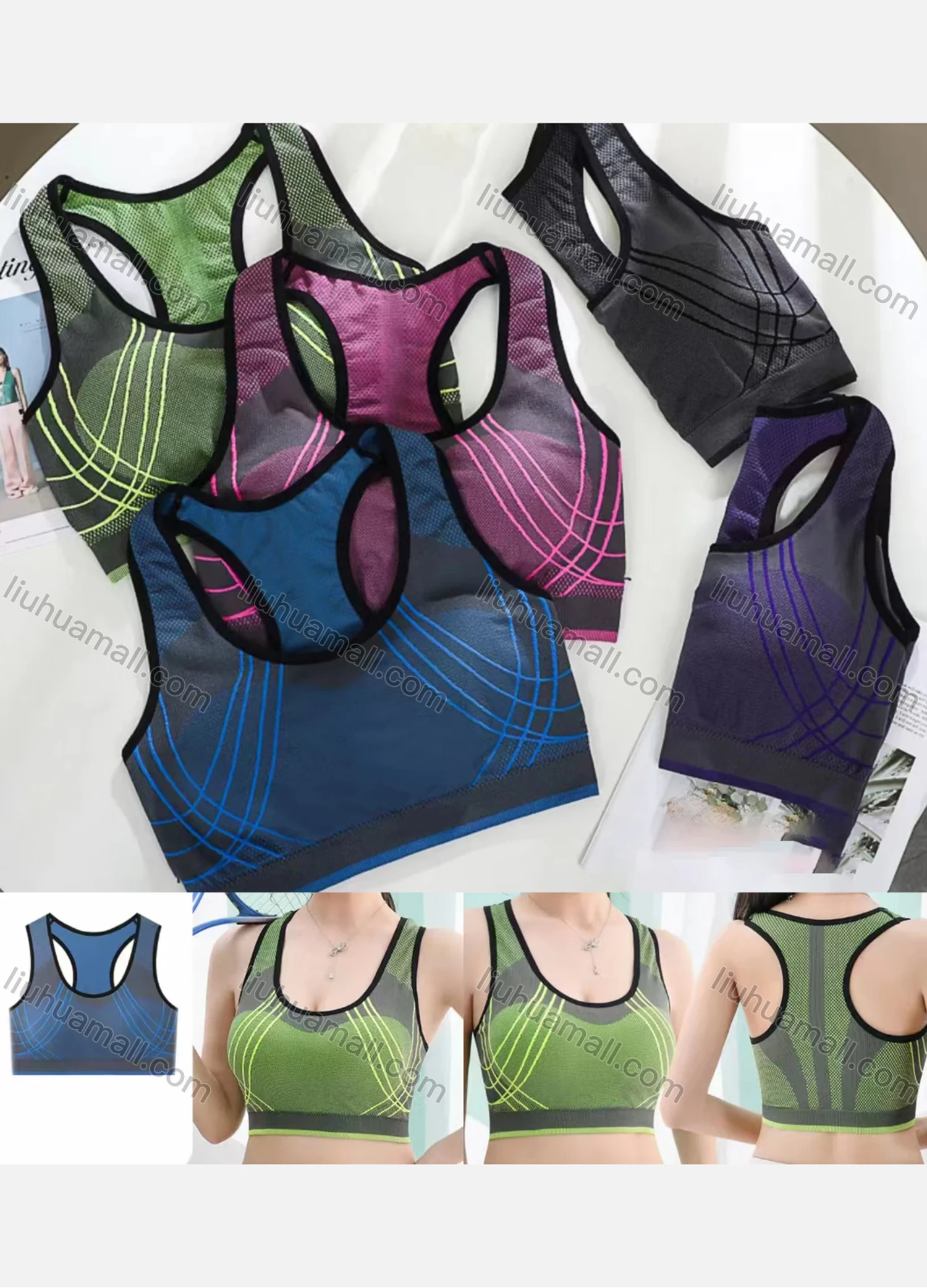 Wholesale Women's Basics Breathable Striped Racerback Sports Bra 6917-5# - Liuhuamall