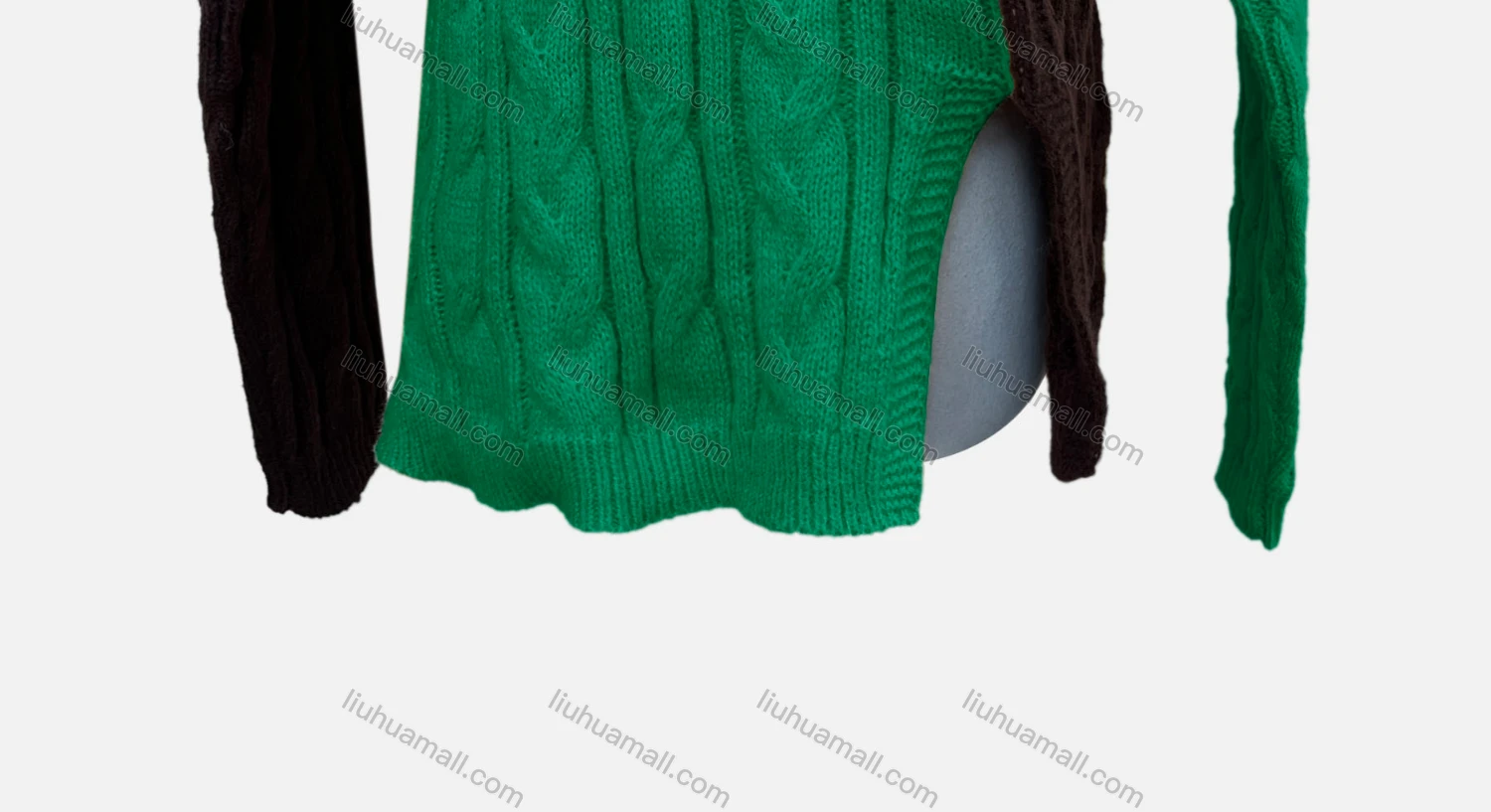 Wholesale Women's Casual Long Sleeve Colorblock Split Side Cable Knit Sweater A1356# - Liuhuamall