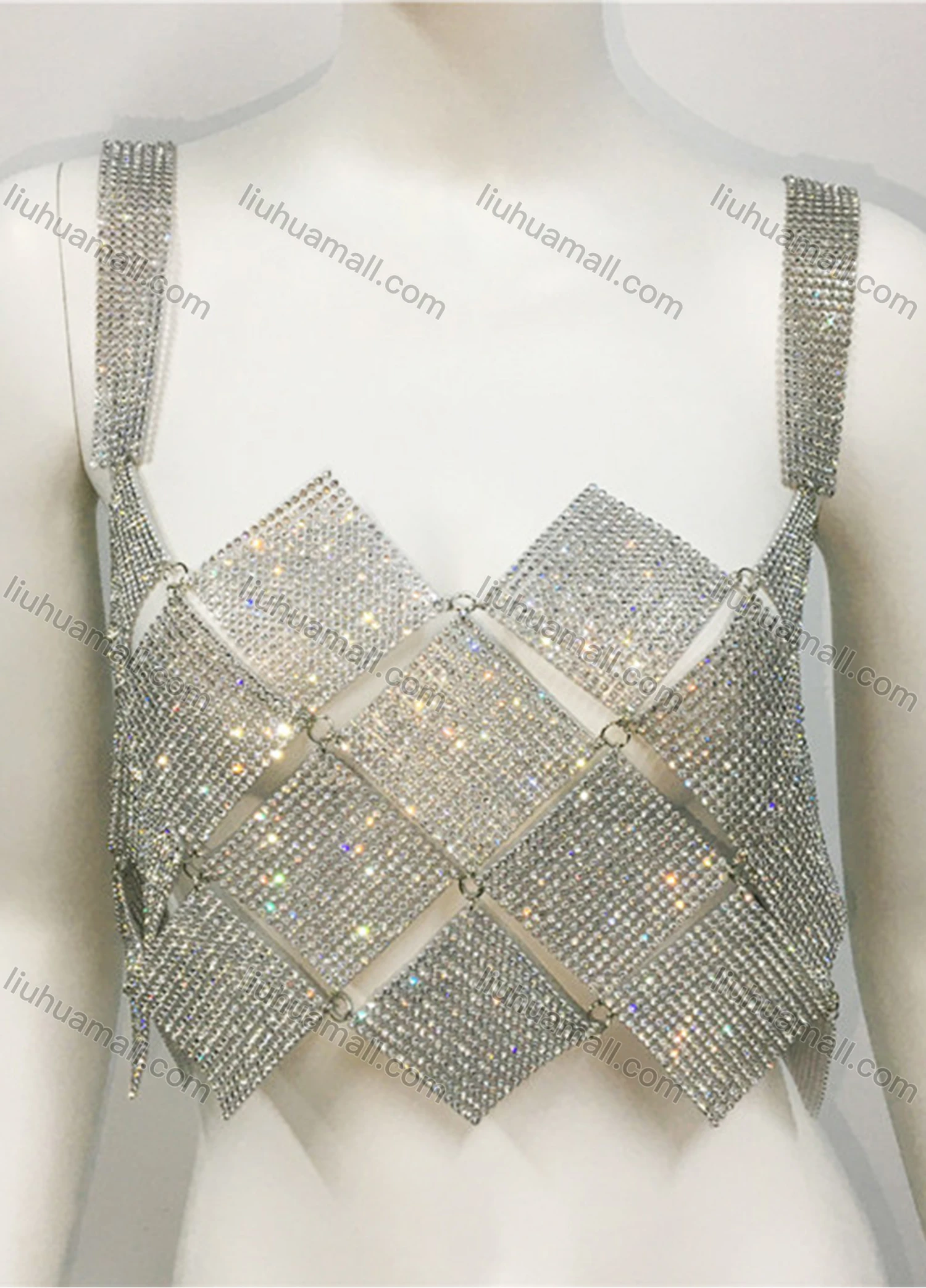Wholesale Women's Ring Buckle Splicing Rhinestone Nightclub Crop Waistcoat Cami Top - Liuhuamall