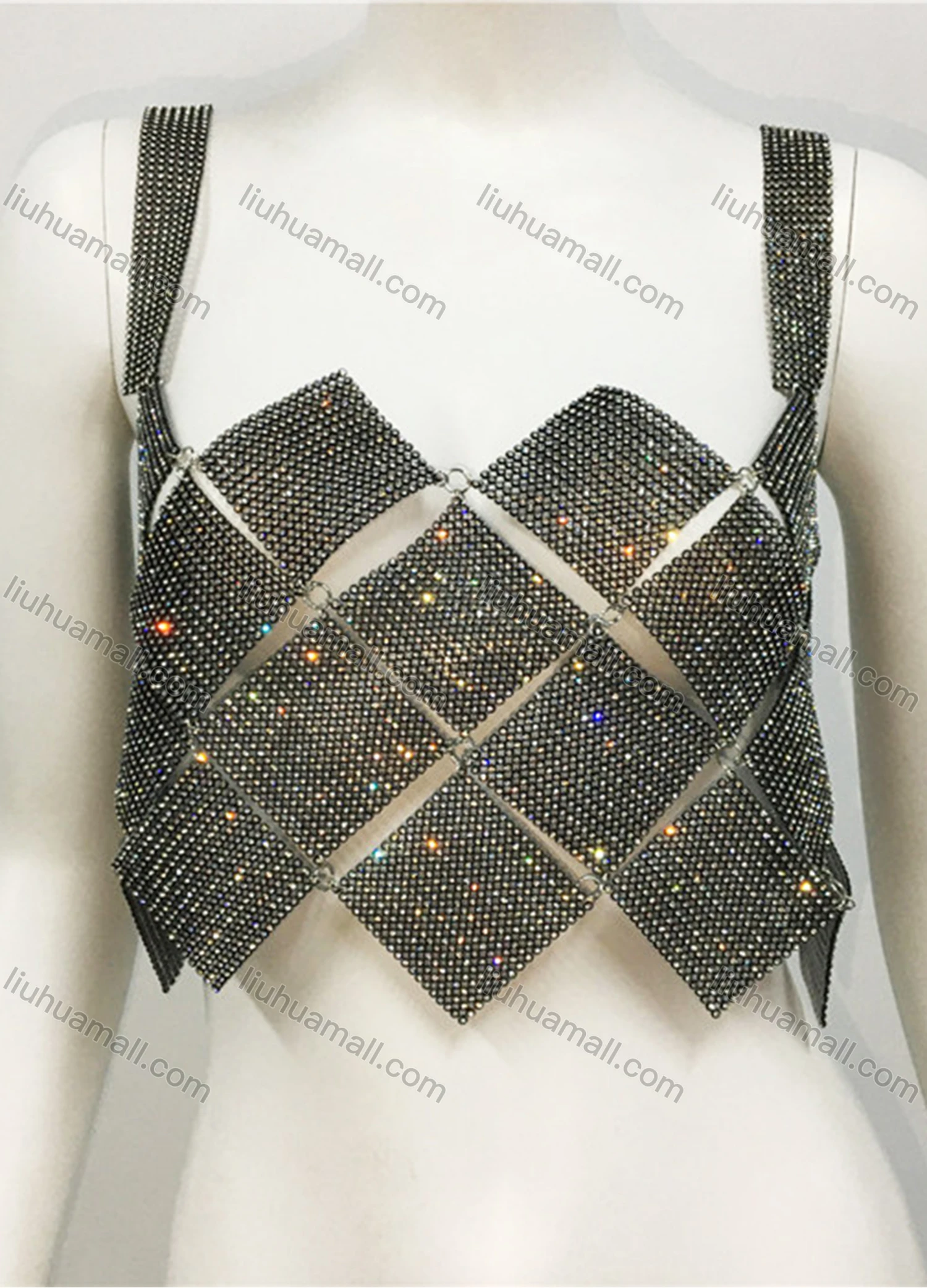 Wholesale Women's Ring Buckle Splicing Rhinestone Nightclub Crop Waistcoat Cami Top - Liuhuamall