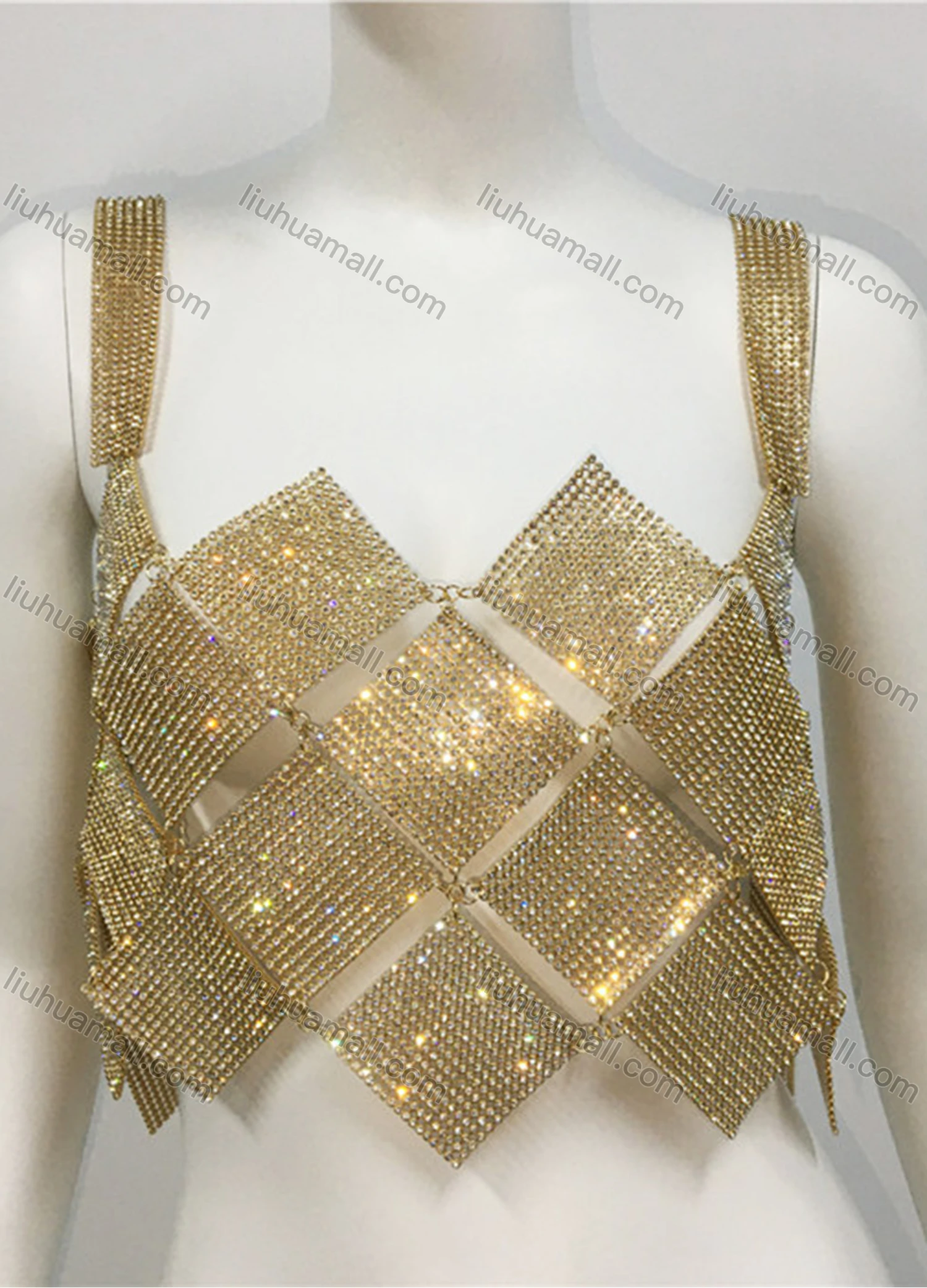Wholesale Women's Ring Buckle Splicing Rhinestone Nightclub Crop Waistcoat Cami Top - Liuhuamall