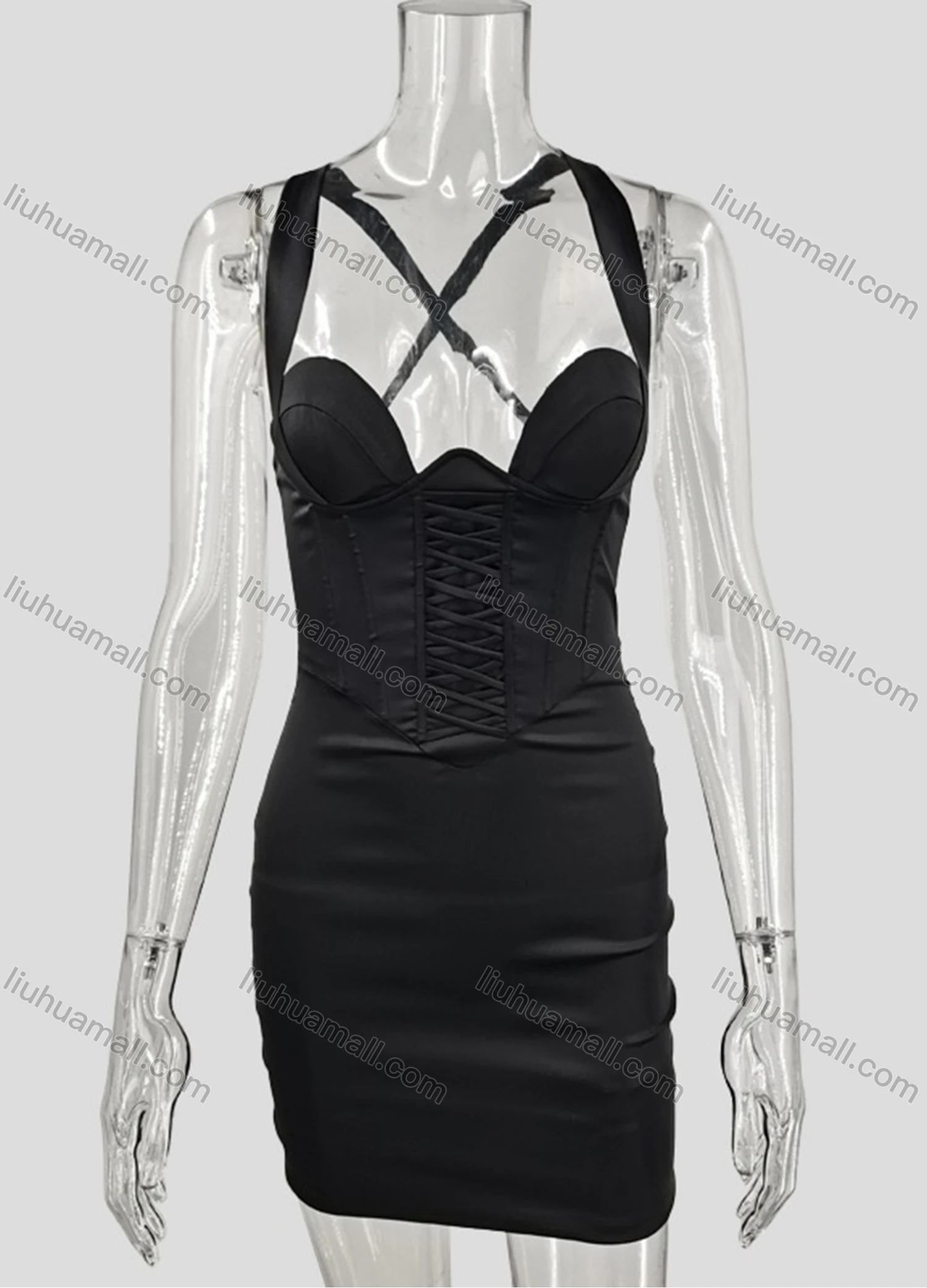 Wholesale Women's Sexy Plain Crisscros Back Lace Up Bodycon Nightclub Short Cami Dress - Liuhuamall
