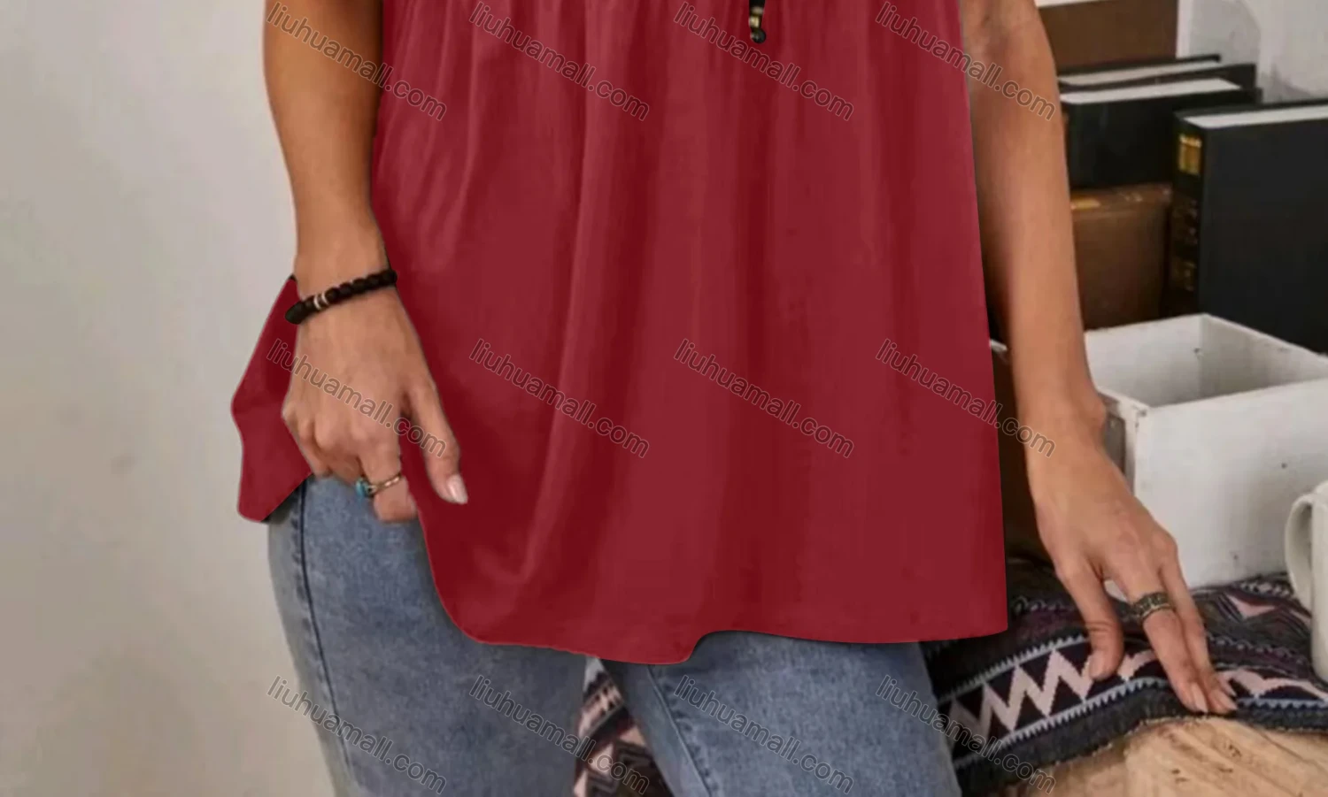 Wholesale Women's Casual Crew Neck Short Sleeve Ruched Plain Blouse - Liuhuamall