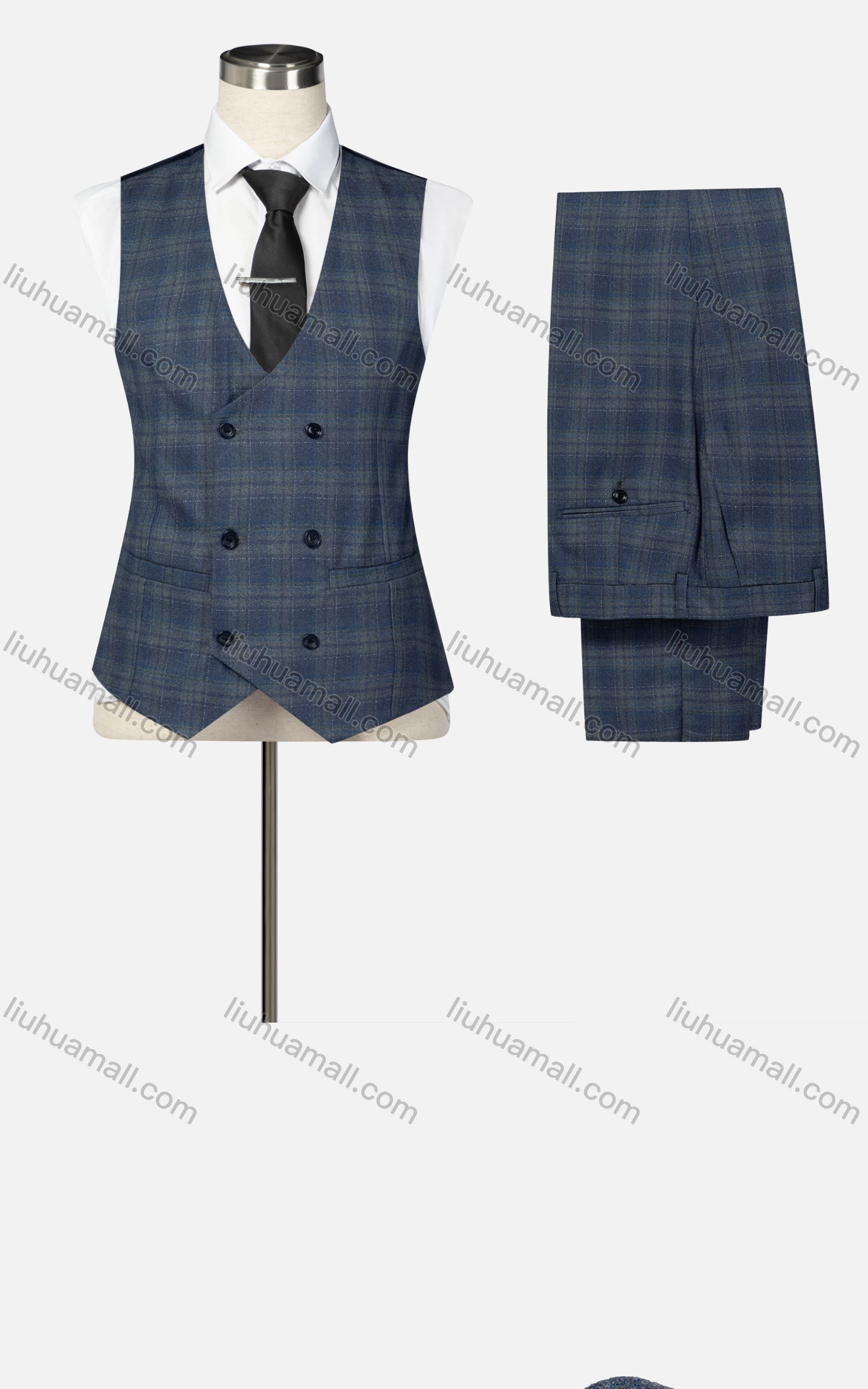 Wholesale Men's Formal Lapel Plaid One Button Blazer & Waistcoat & Pants 3-piece Suit Set - Liuhuamall