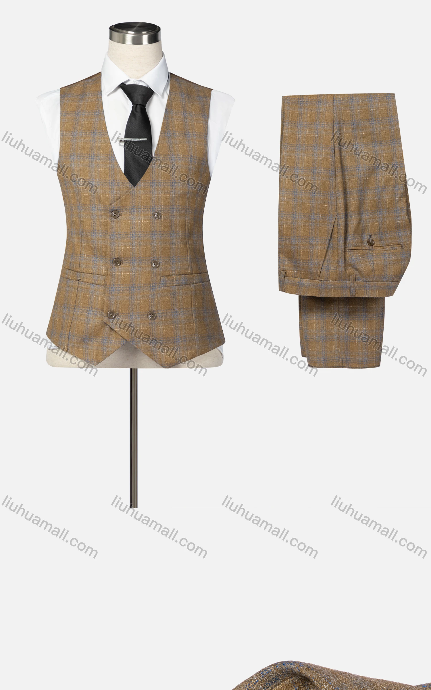 Wholesale Men's Formal Lapel One Button Plaid Blazer & Waistcoat & Pants 3-piece Suit Set - Liuhuamall