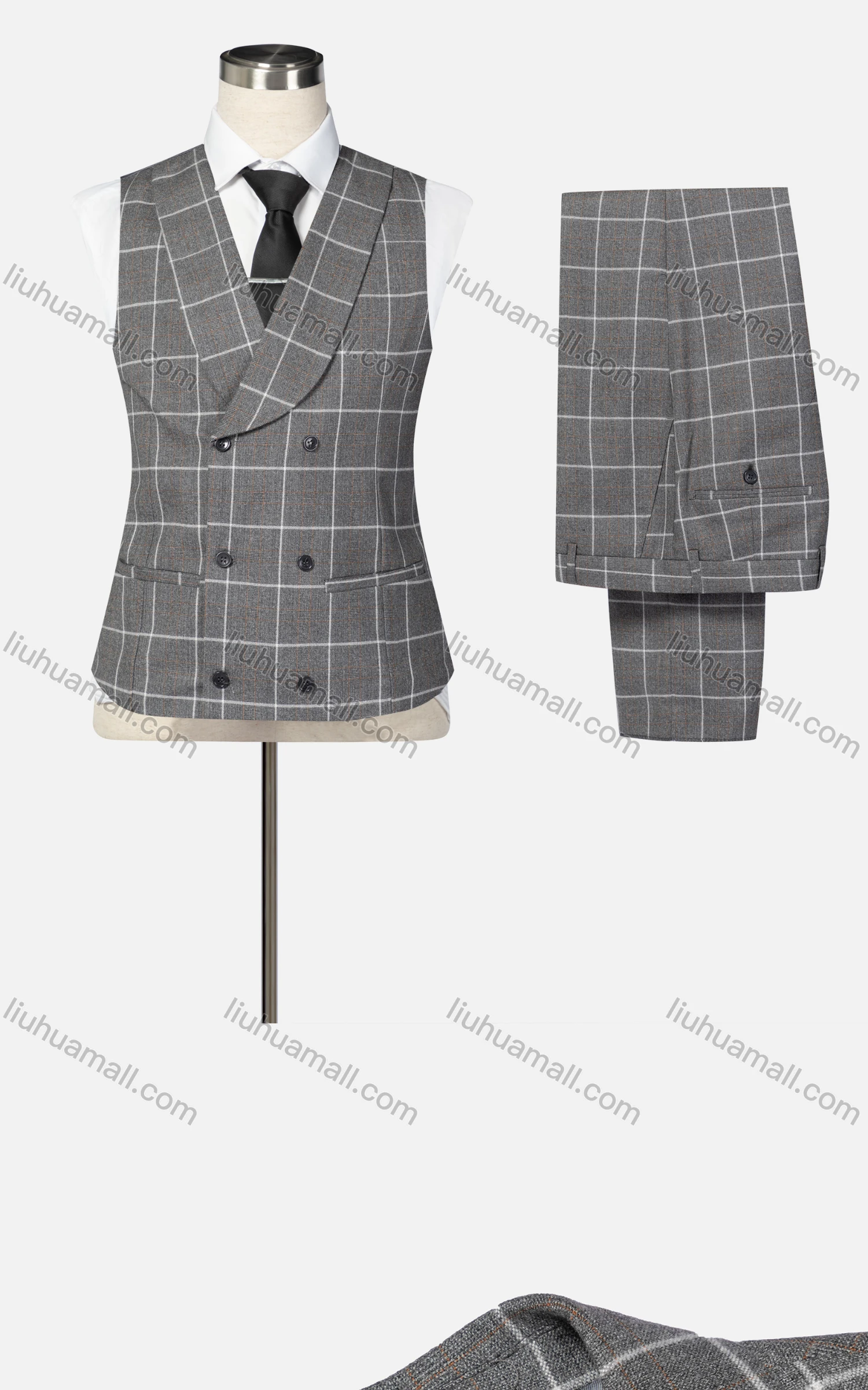 Wholesale Men's Formal Lapel Single Breasted Plaid Blazer & Waistcoat & Pants 3-piece Suit Set - Liuhuamall