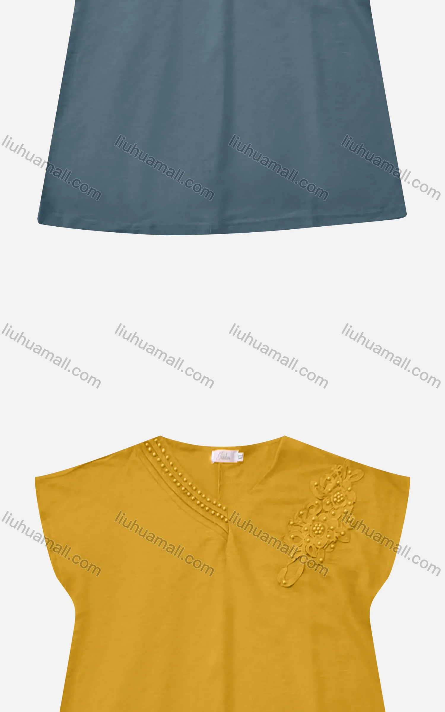 Wholesale Women's Casual V Neck Appliques Pearl Decor Short Sleeve Blouse - Liuhuamall