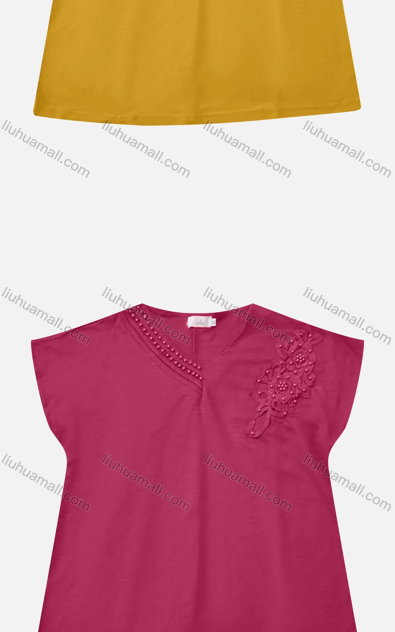 Wholesale Women's Casual V Neck Appliques Pearl Decor Short Sleeve Blouse - Liuhuamall