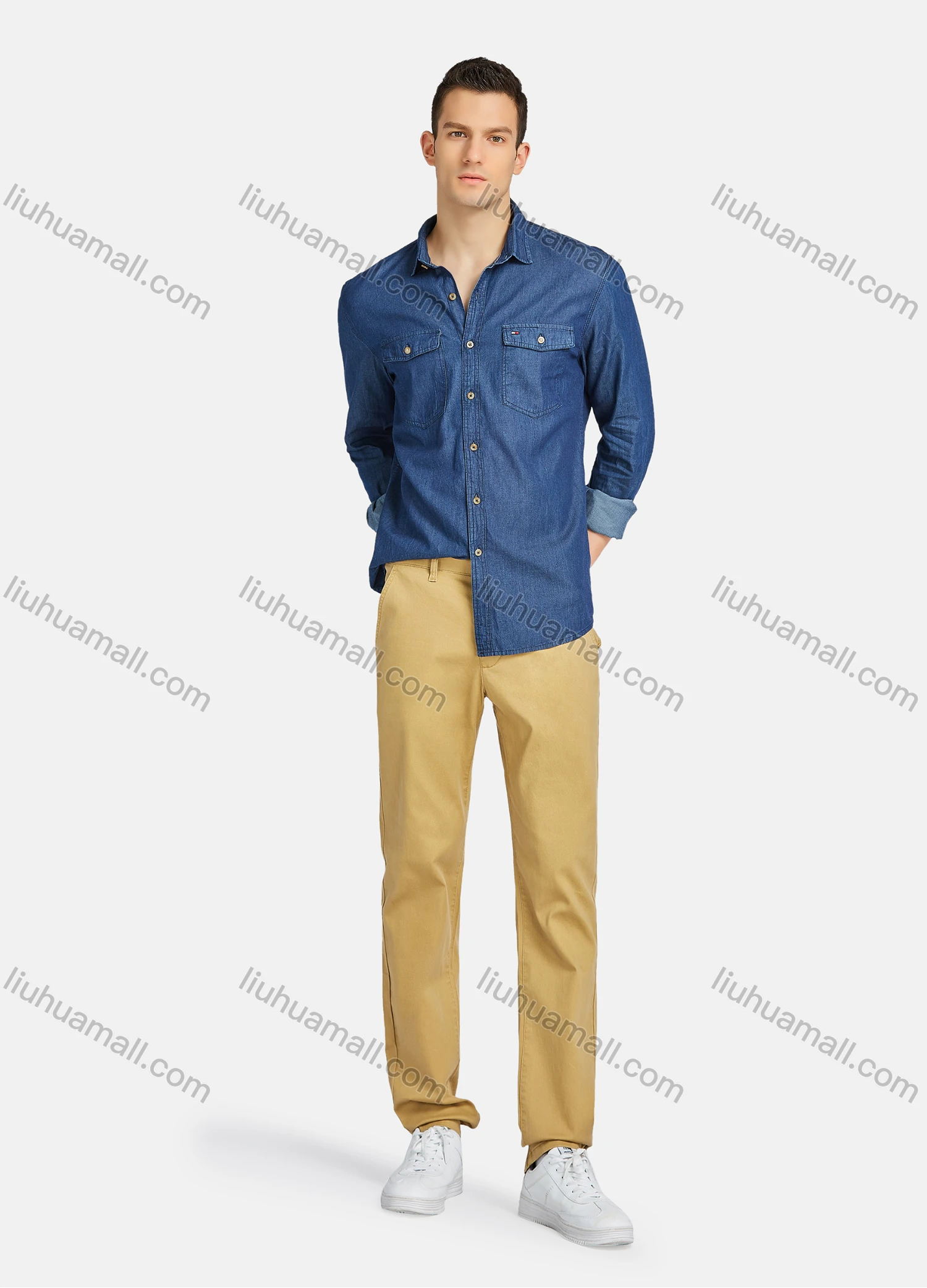 Wholesale Men's Casual Plain Straight Leg Ankle Length Chino Pants Trousers YXNW-PTCT-32# - Liuhuamall