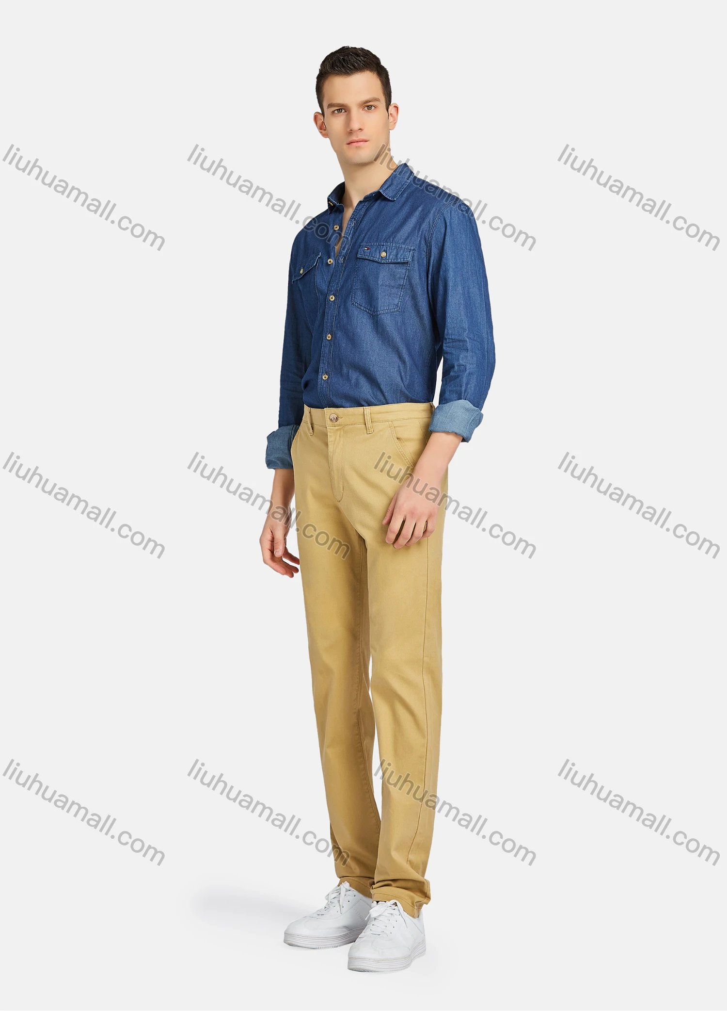 Wholesale Men's Casual Plain Straight Leg Ankle Length Chino Pants Trousers YXNW-PTCT-32# - Liuhuamall