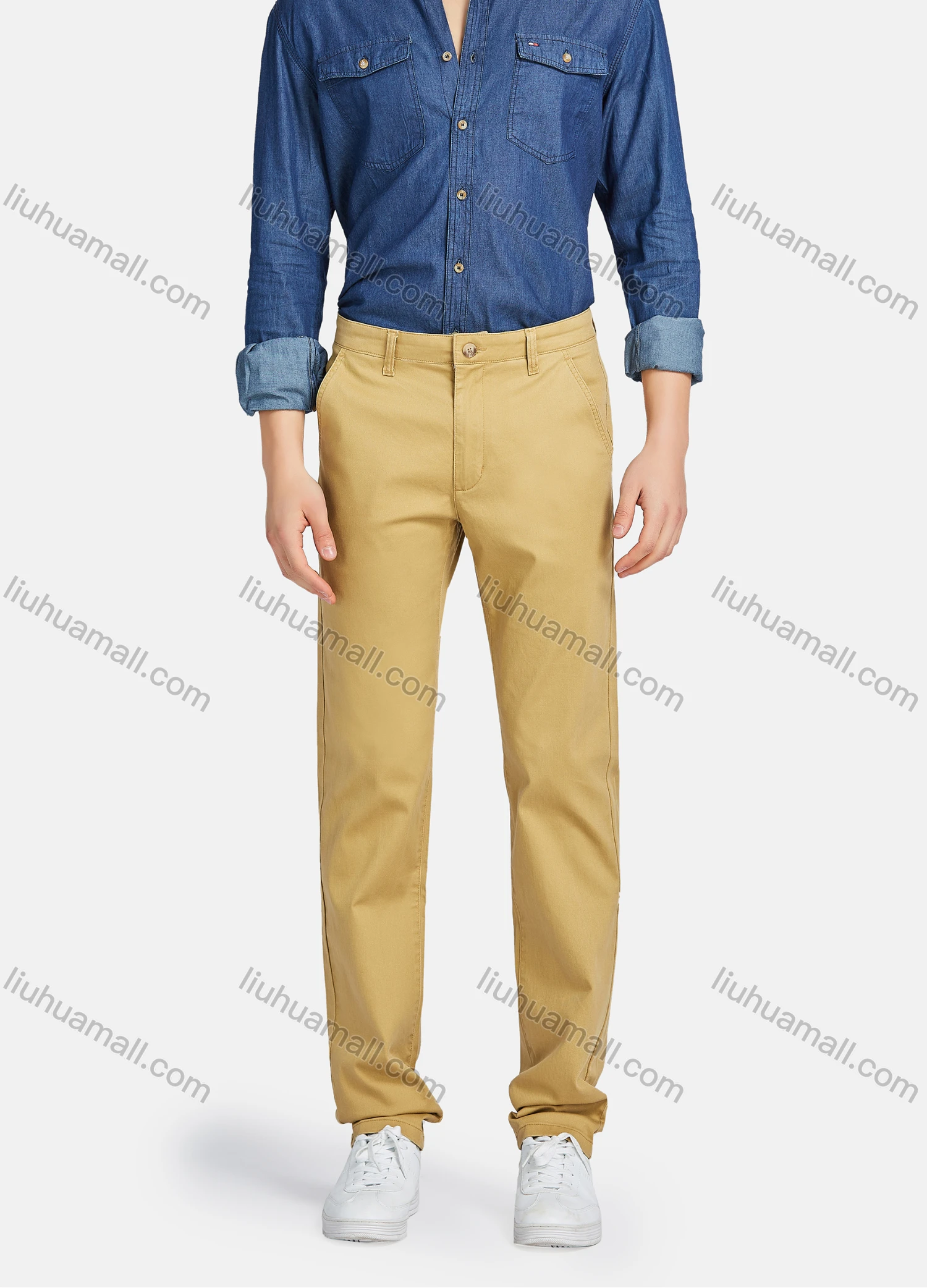 Wholesale Men's Casual Plain Straight Leg Ankle Length Chino Pants Trousers YXNW-PTCT-32# - Liuhuamall