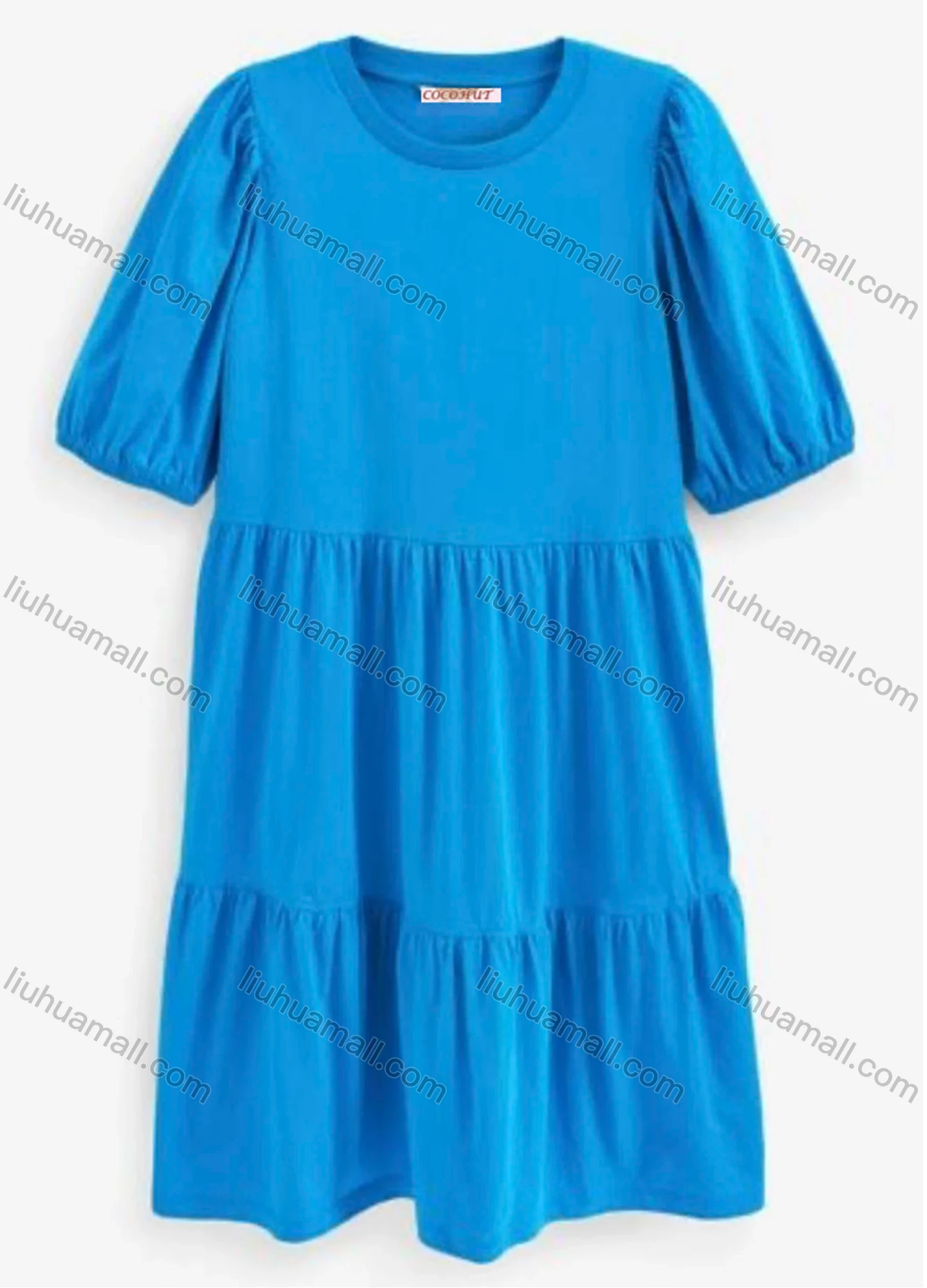 Wholesale Women's Casual Plain Round Neck Half Sleeve Ruched Short Dress 9216# - Liuhuamall