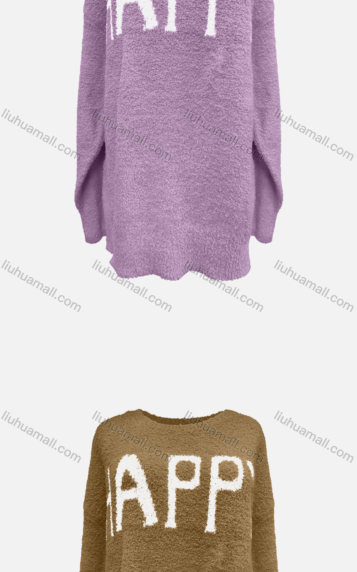 Wholesale Women's Casual Crew Neck Long Sleeve Mid Length Letter Fleece Sweater 8158# - Liuhuamall