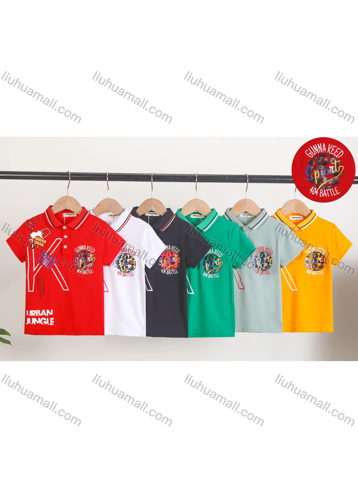 Wholesale Boy's Casual 100% Letter Graphic Short Sleeve Polo Shirt - Liuhuamall