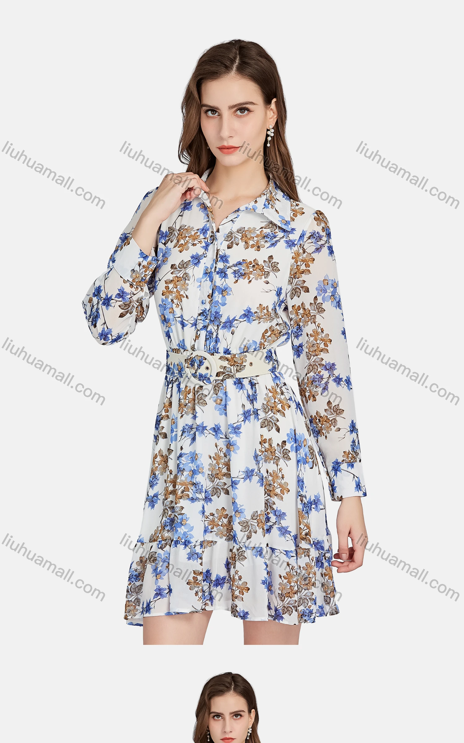 Wholesale Women's Casual Collared Button Front Floral Peplum Shirt Dress BLY1148# - Liuhuamall