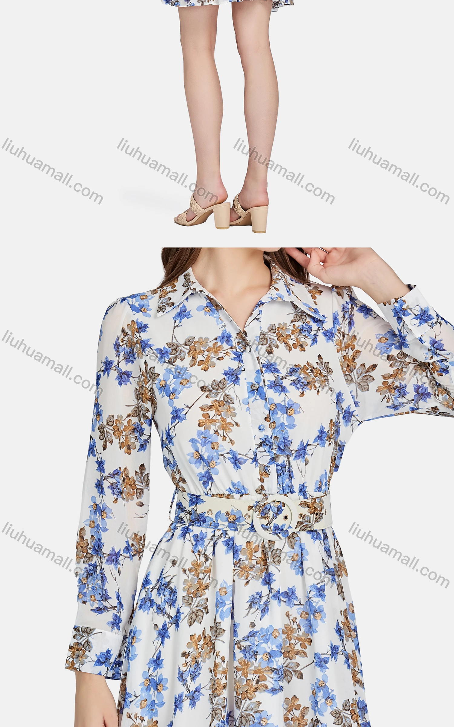 Wholesale Women's Casual Collared Button Front Floral Peplum Shirt Dress BLY1148# - Liuhuamall