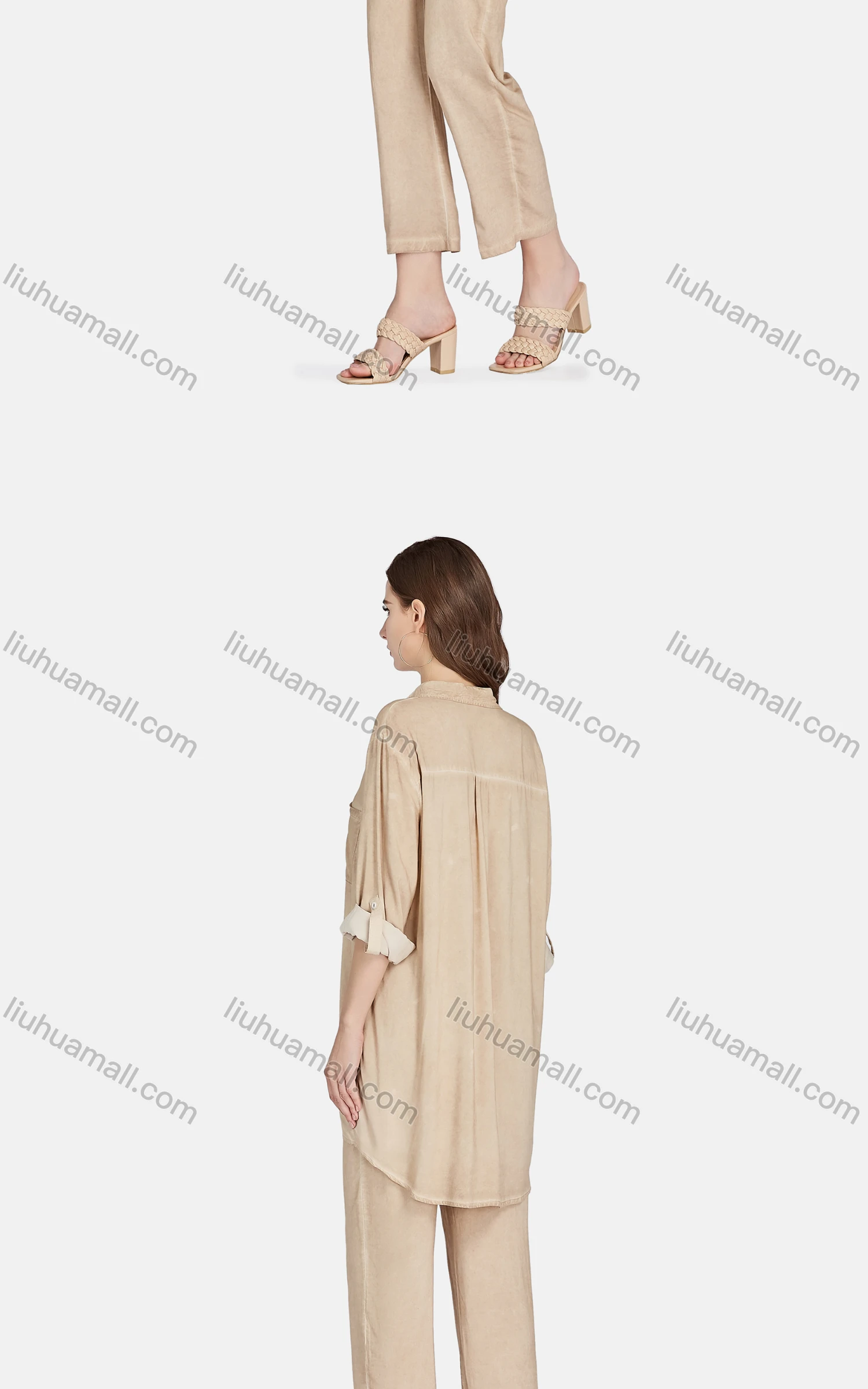 Wholesale Women's Casual Collared Long Sleeve Button Down Shirt 2-piece Sets BLY1154# - Liuhuamall