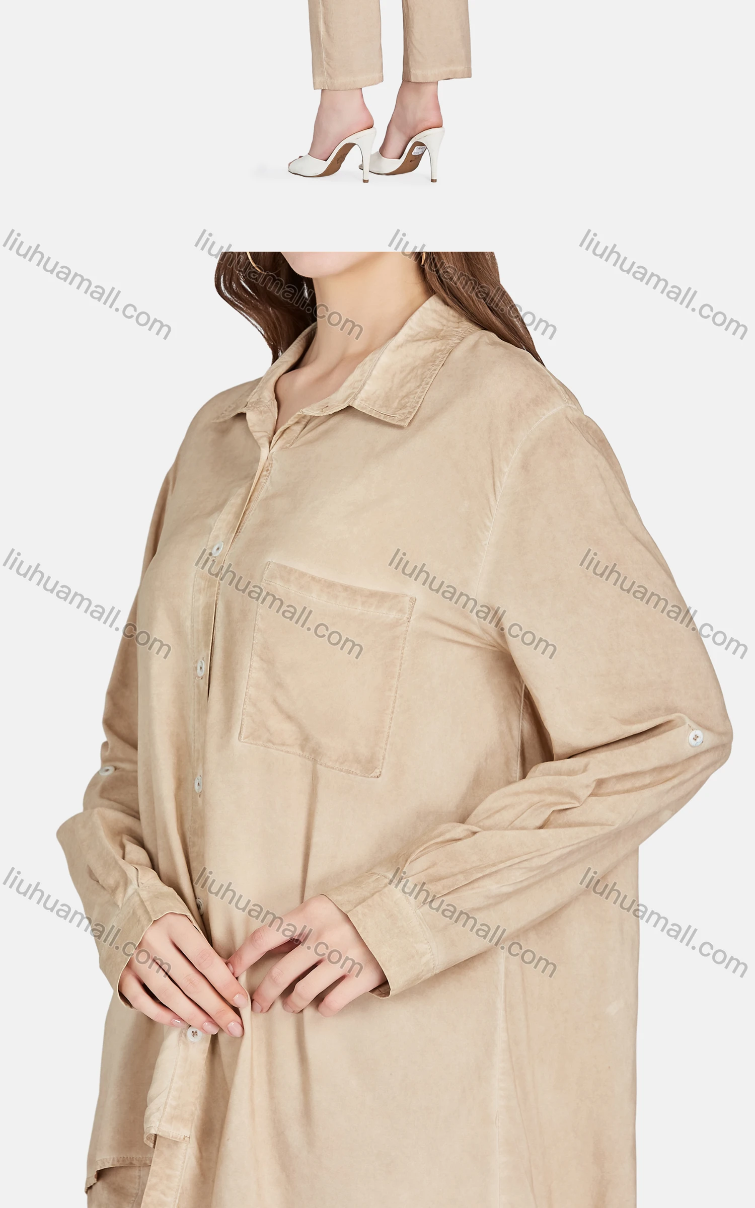 Wholesale Women's Casual Collared Long Sleeve Button Down Shirt 2-piece Sets BLY1154# - Liuhuamall