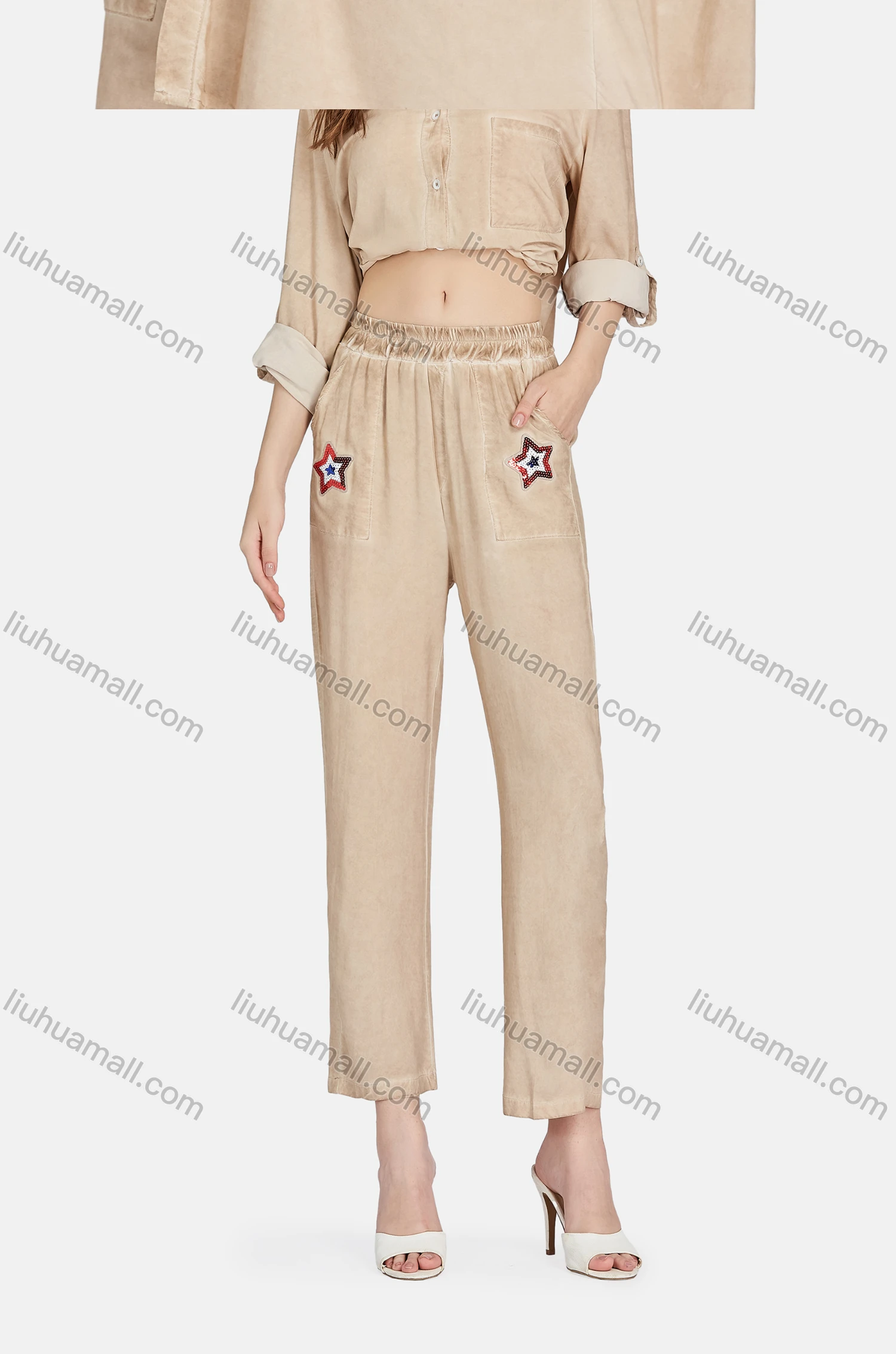 Wholesale Women's Casual Collared Long Sleeve Button Down Shirt 2-piece Sets BLY1154# - Liuhuamall