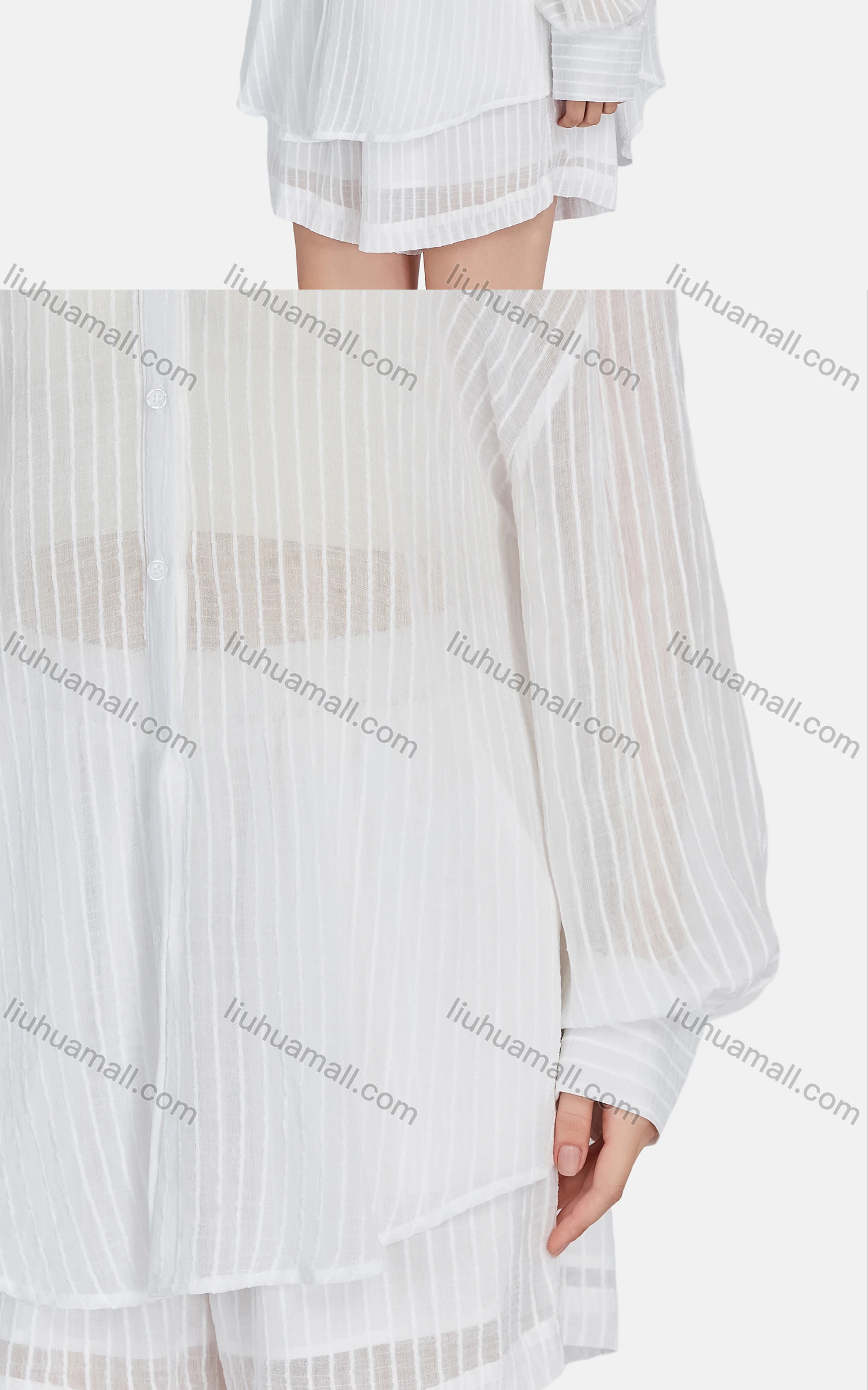 Wholesale Women's Casual Collared Striped See Through Shirt 2-piece Sets BLY1146# - Liuhuamall