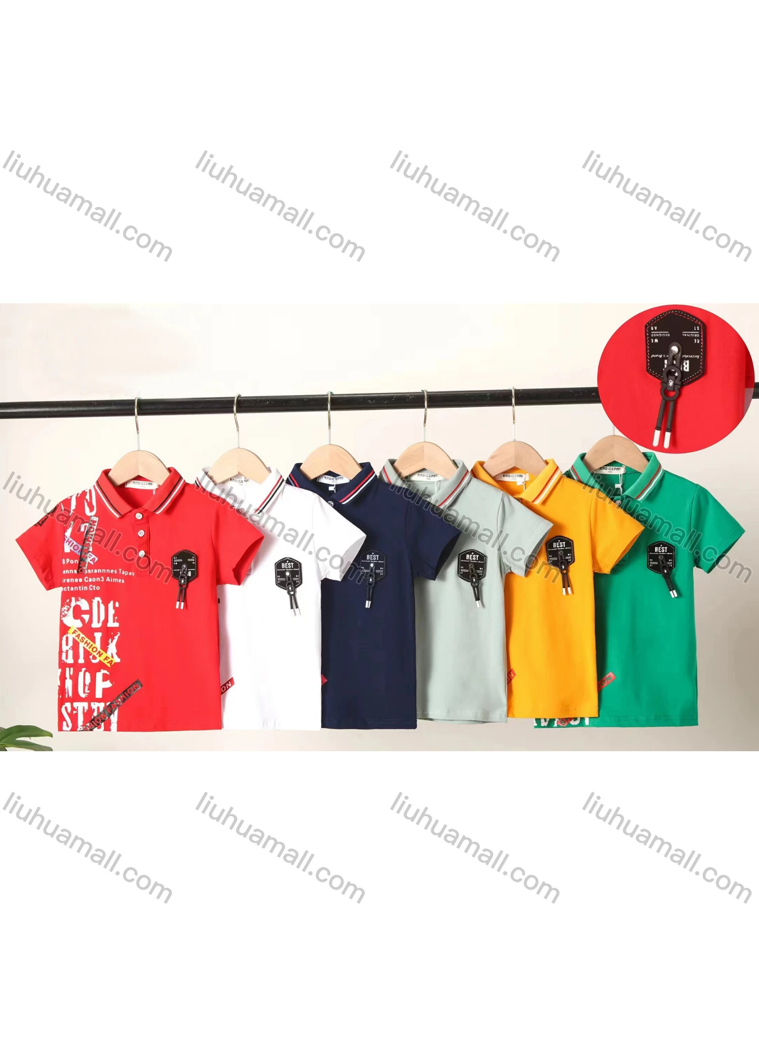 Wholesale Boy's Casual 100% Letter Print Short Sleeve Polo Shirt - Liuhuamall