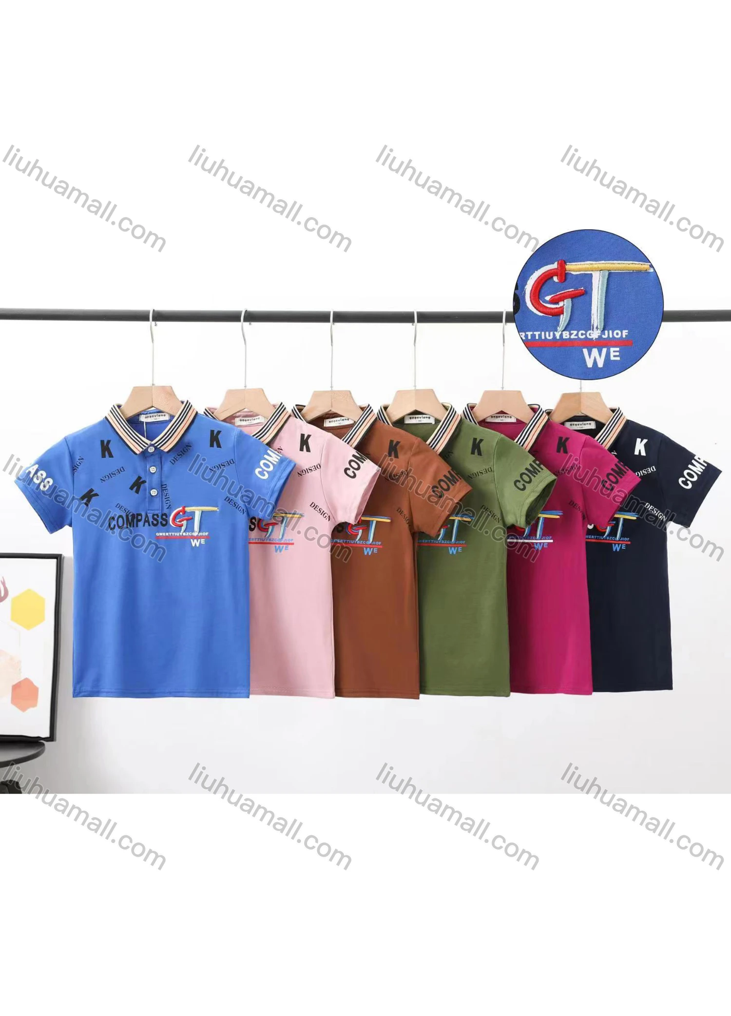 Wholesale Boy's Casual 100% Letter Print Short Sleeve Polo Shirt - Liuhuamall