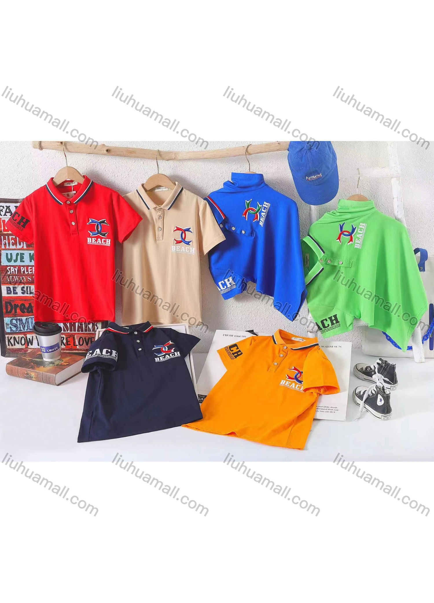 Wholesale Boy's Casual 100% Letter Print Short Sleeve Polo Shirt - Liuhuamall