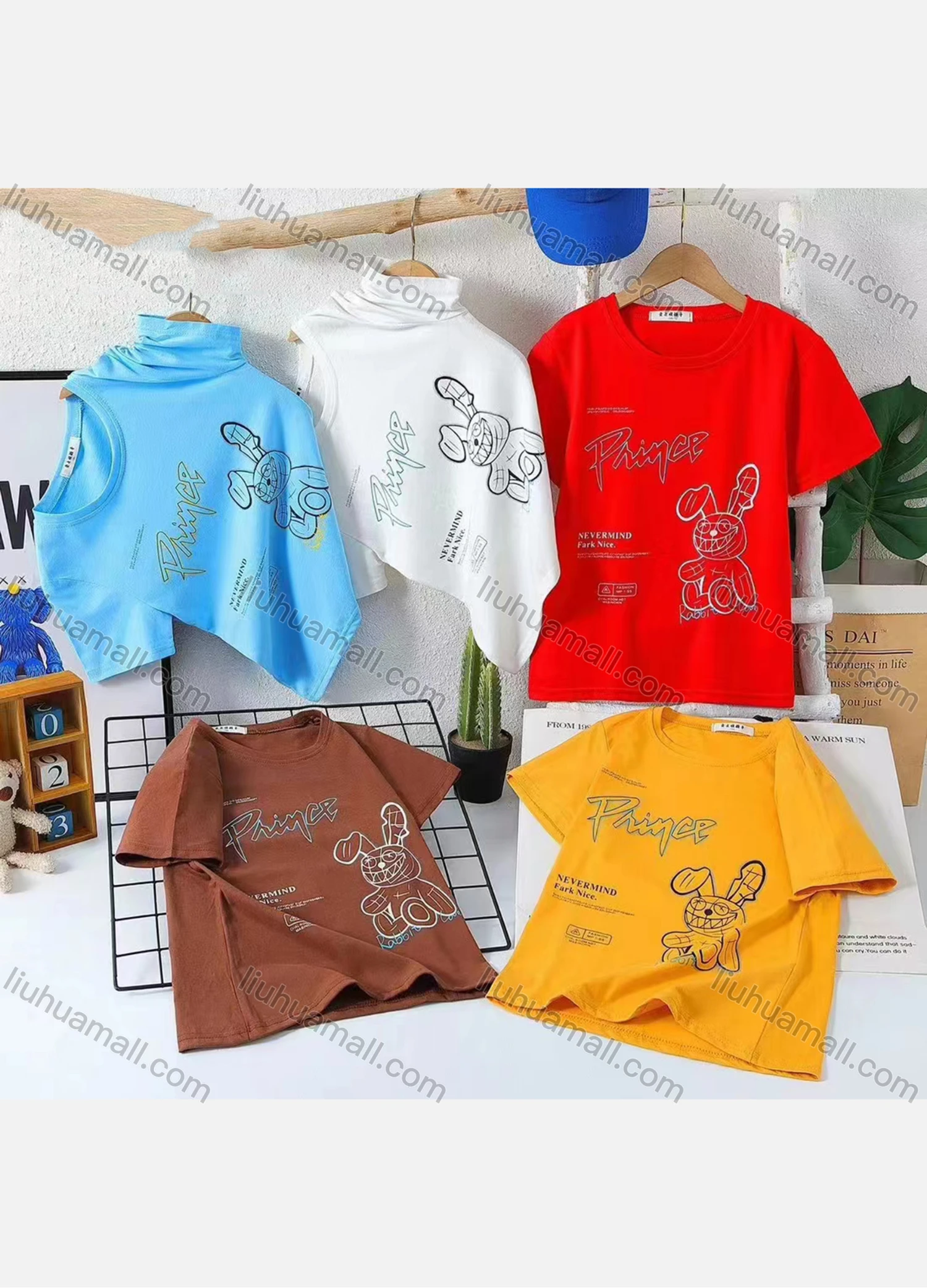 Wholesale Boy's Casual Cartoon Print 100% Cotton Round Neck Short Sleeve Tee - Liuhuamall