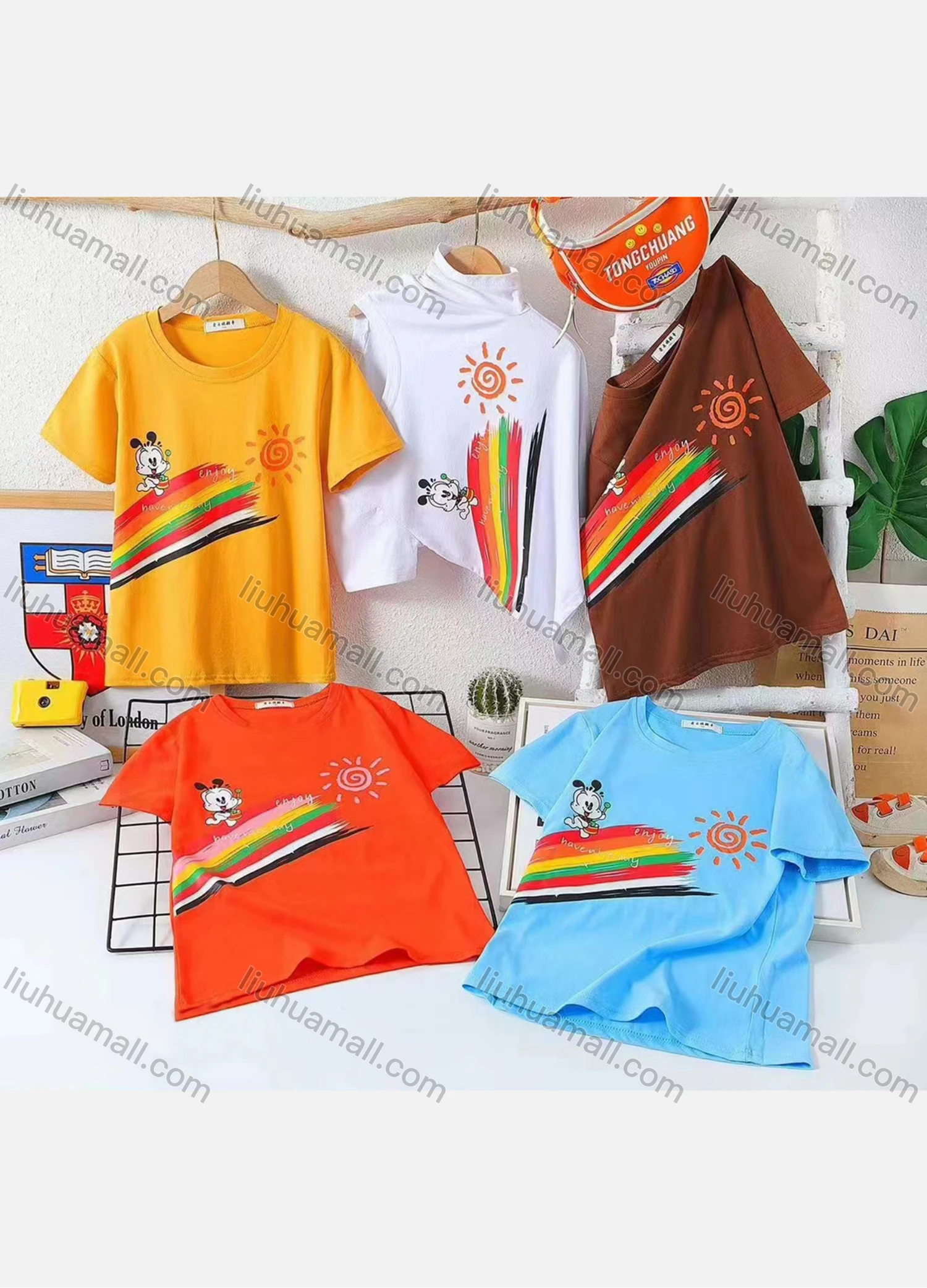 Wholesale Boy's Casual Cartoon Print 100% Cotton Round Neck Short Sleeve Tee - Liuhuamall