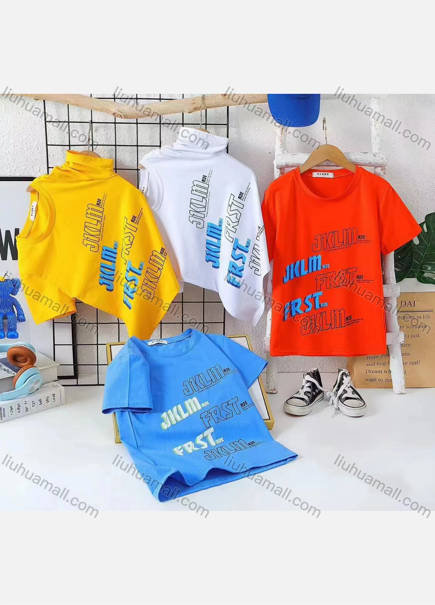 Wholesale Boy's Casual Letter Print 100% Cotton Round Neck Short Sleeve Tee - Liuhuamall
