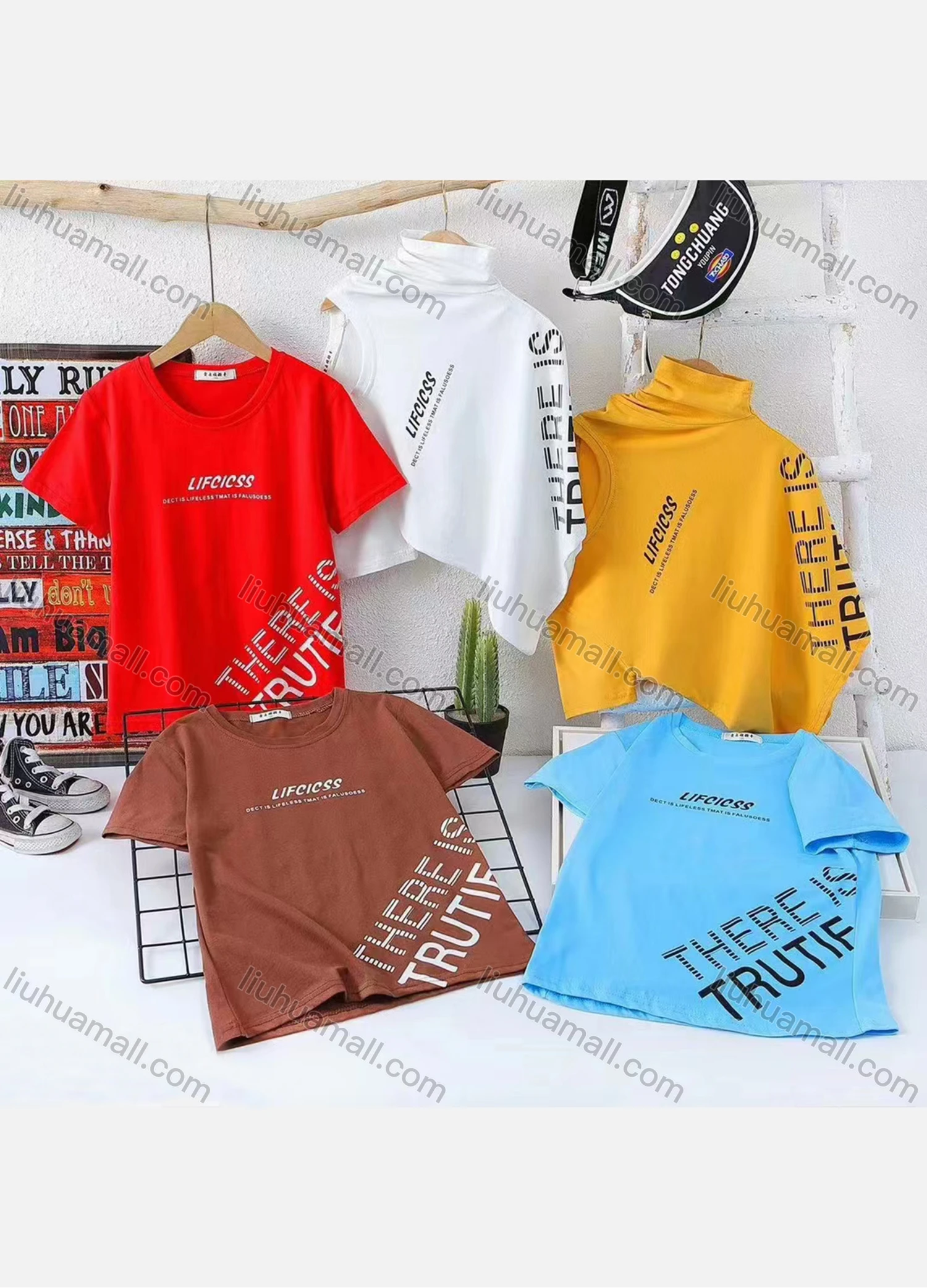 Wholesale Boy's Casual Letter Print 100% Cotton Round Neck Short Sleeve Tee - Liuhuamall
