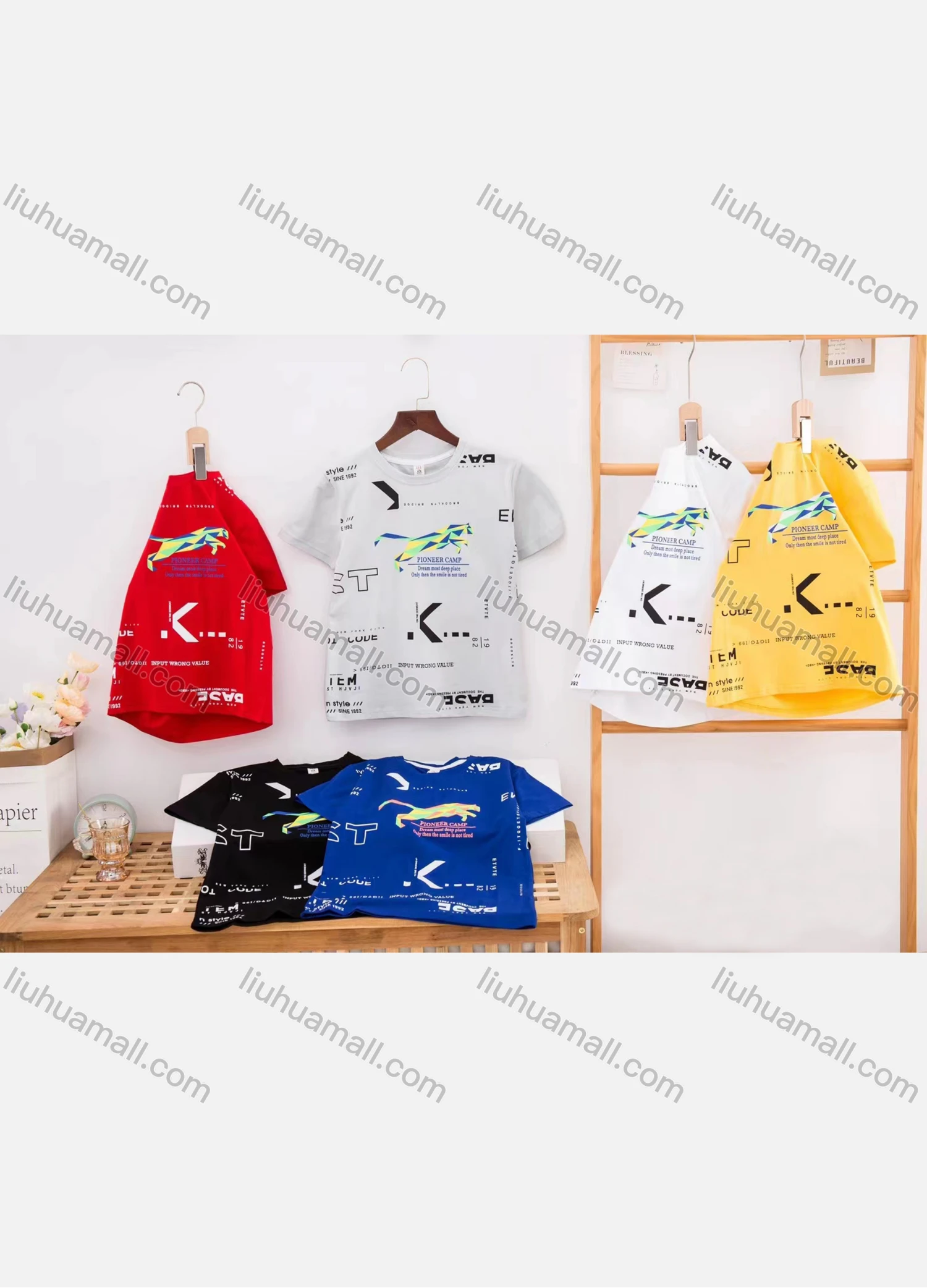 Wholesale Boy's Casual Letter Print 100% Cotton Round Neck Short Sleeve Tee - Liuhuamall