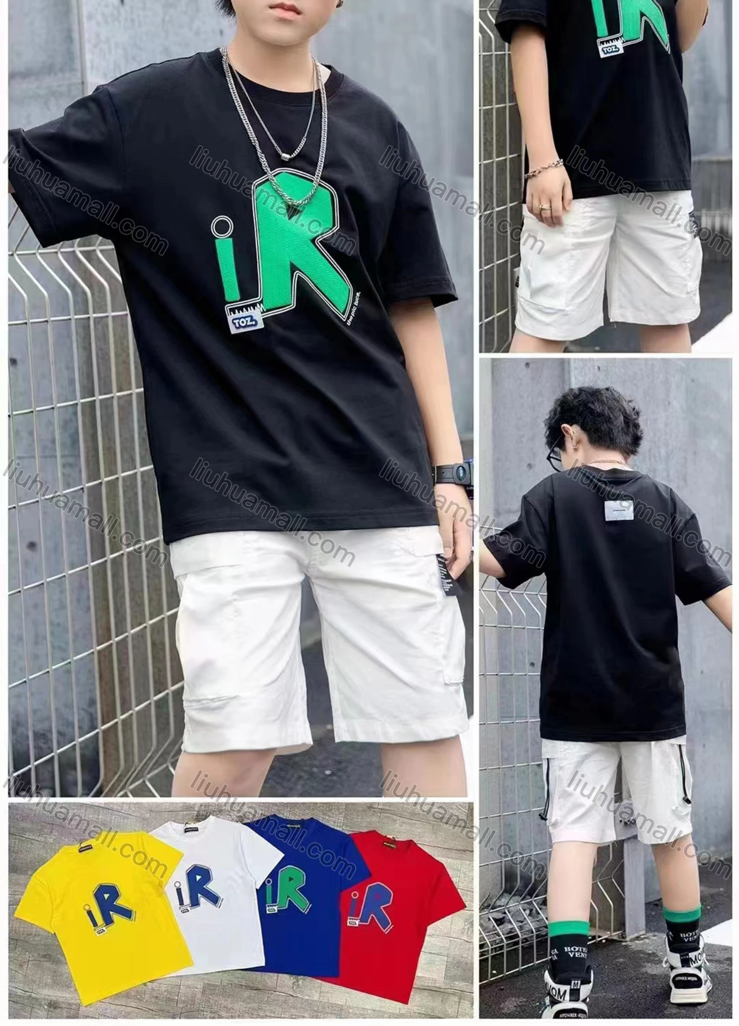 Wholesale Boy's Casual Letter Print 100% Cotton Round Neck Short Sleeve Tee - Liuhuamall