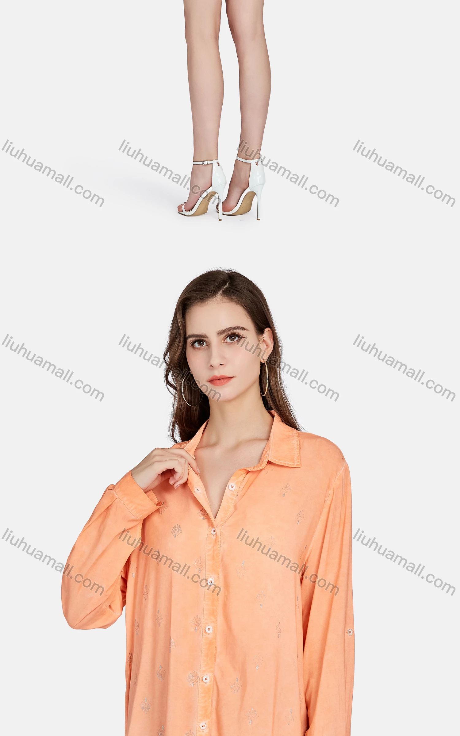 Wholesale Women's Casual Silver Pressed Collared Long Sleeve Button Down Shirt BLY1107# - Liuhuamall