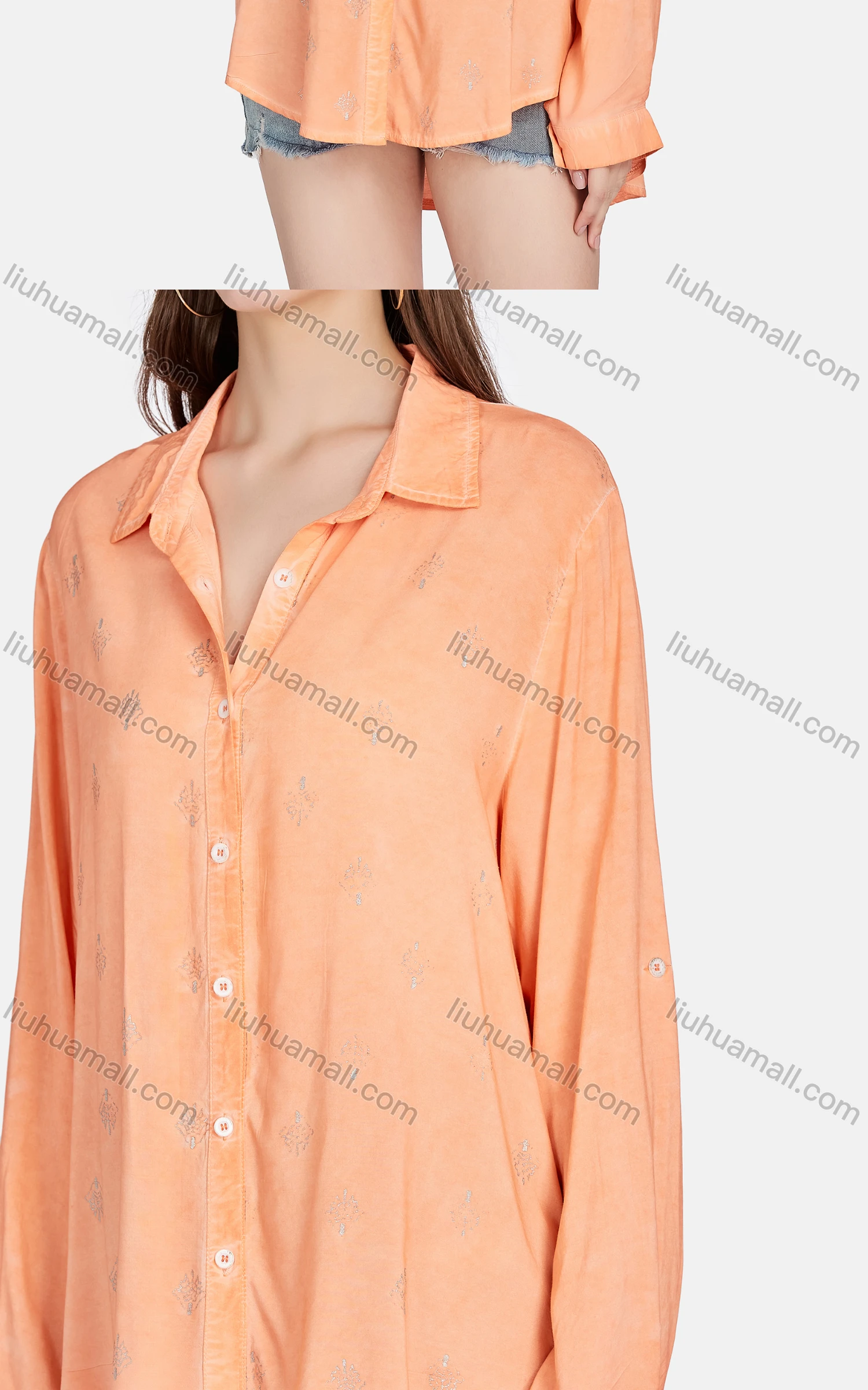 Wholesale Women's Casual Silver Pressed Collared Long Sleeve Button Down Shirt BLY1107# - Liuhuamall