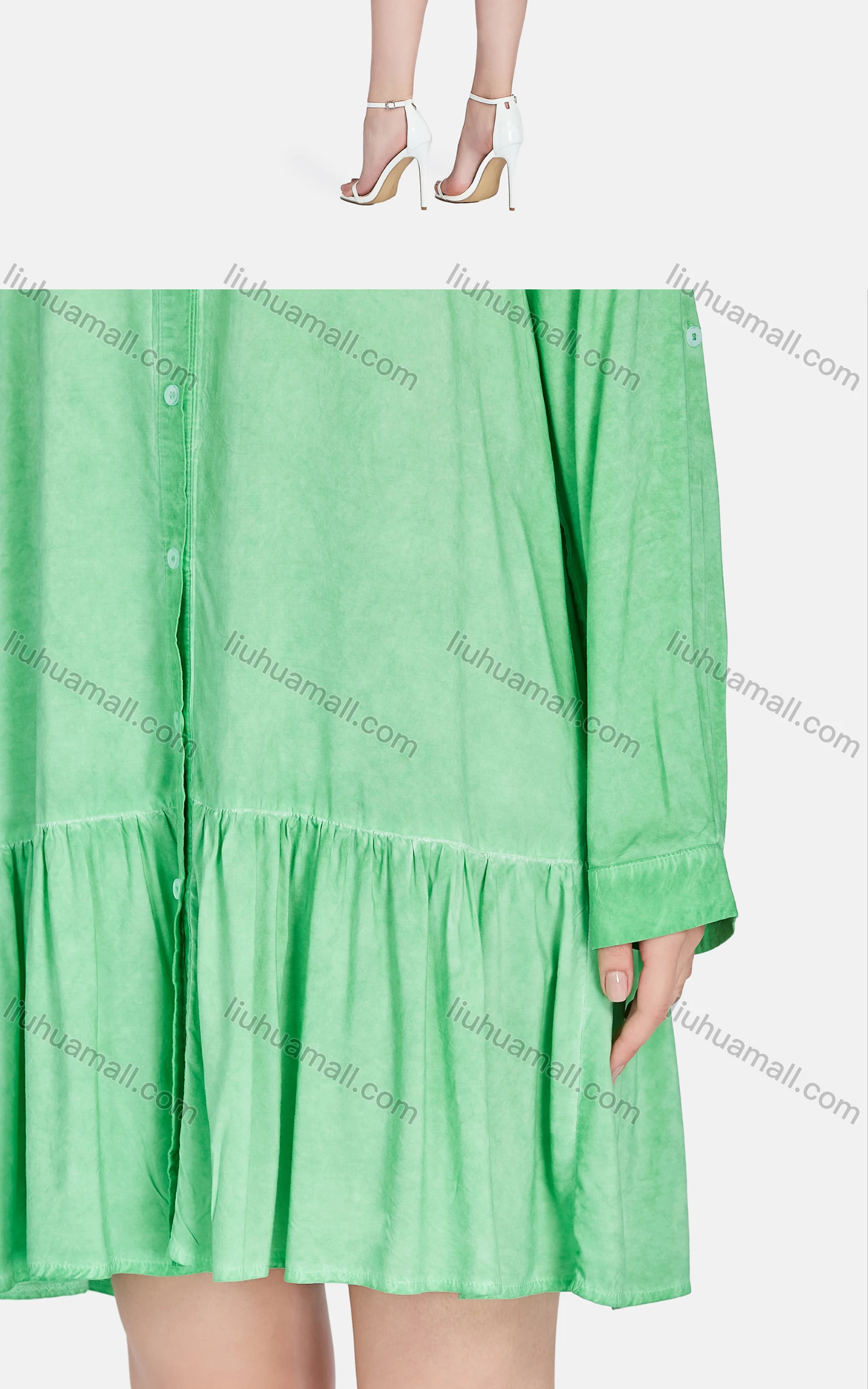 Wholesale Women's Casual Collared Long Sleeve Button Down Ruffle Hem Shirt Dress BLY1129# - Liuhuamall